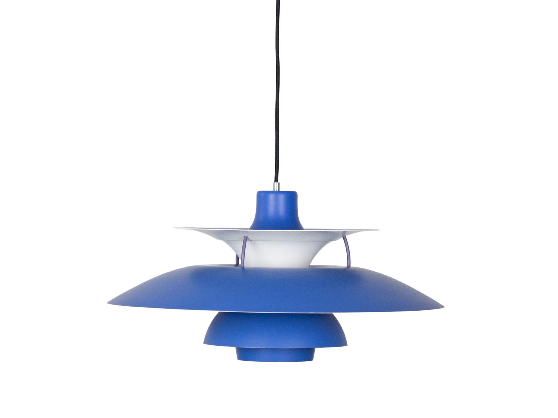 Pendant lamp PH 5, blue aluminum, by P. Henningsen, Louis Poulsen, Denmark, 1980s.