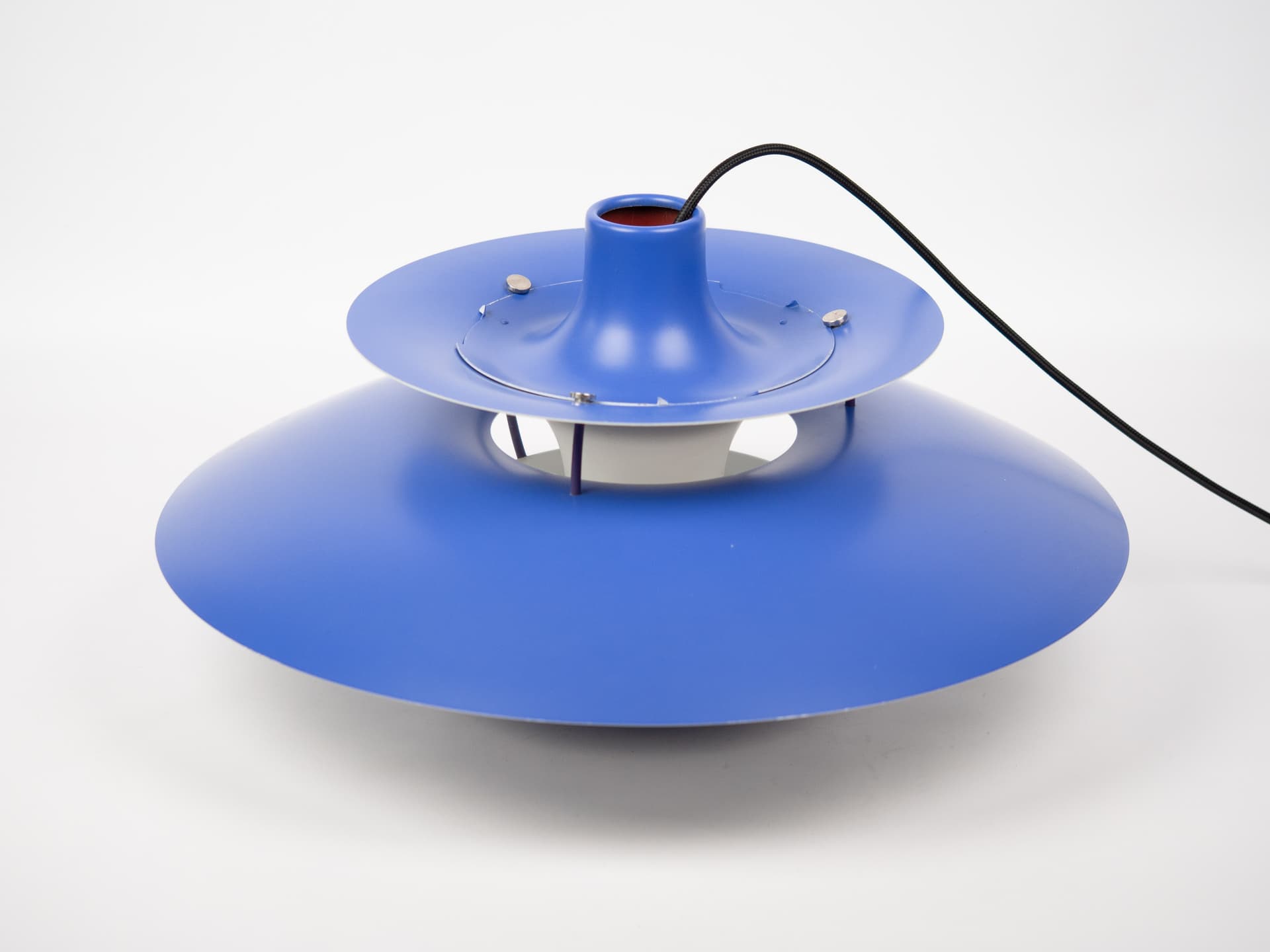 Pendant lamp PH 5, blue aluminum, by P. Henningsen, Louis Poulsen, Denmark, 1980s. - 321684