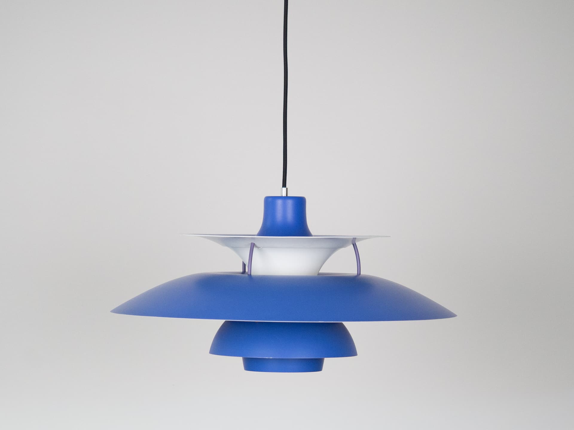 Pendant lamp PH 5, blue aluminum, by P. Henningsen, Louis Poulsen, Denmark, 1980s. - 321679