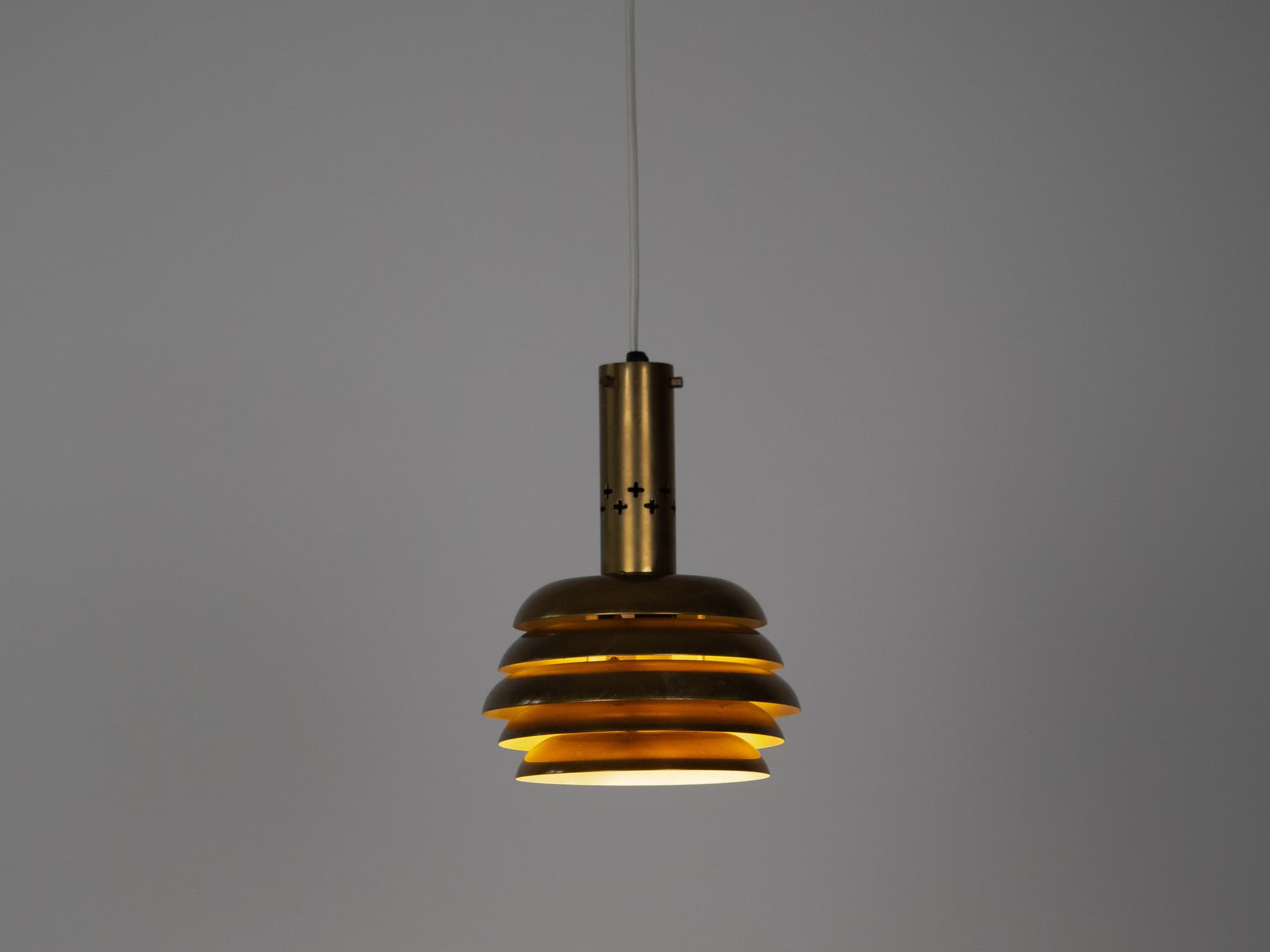Pair of pendant lamps, gold brass aluminium, by K. Wiborg, Jeka, Sweden, 1980s. - 322005