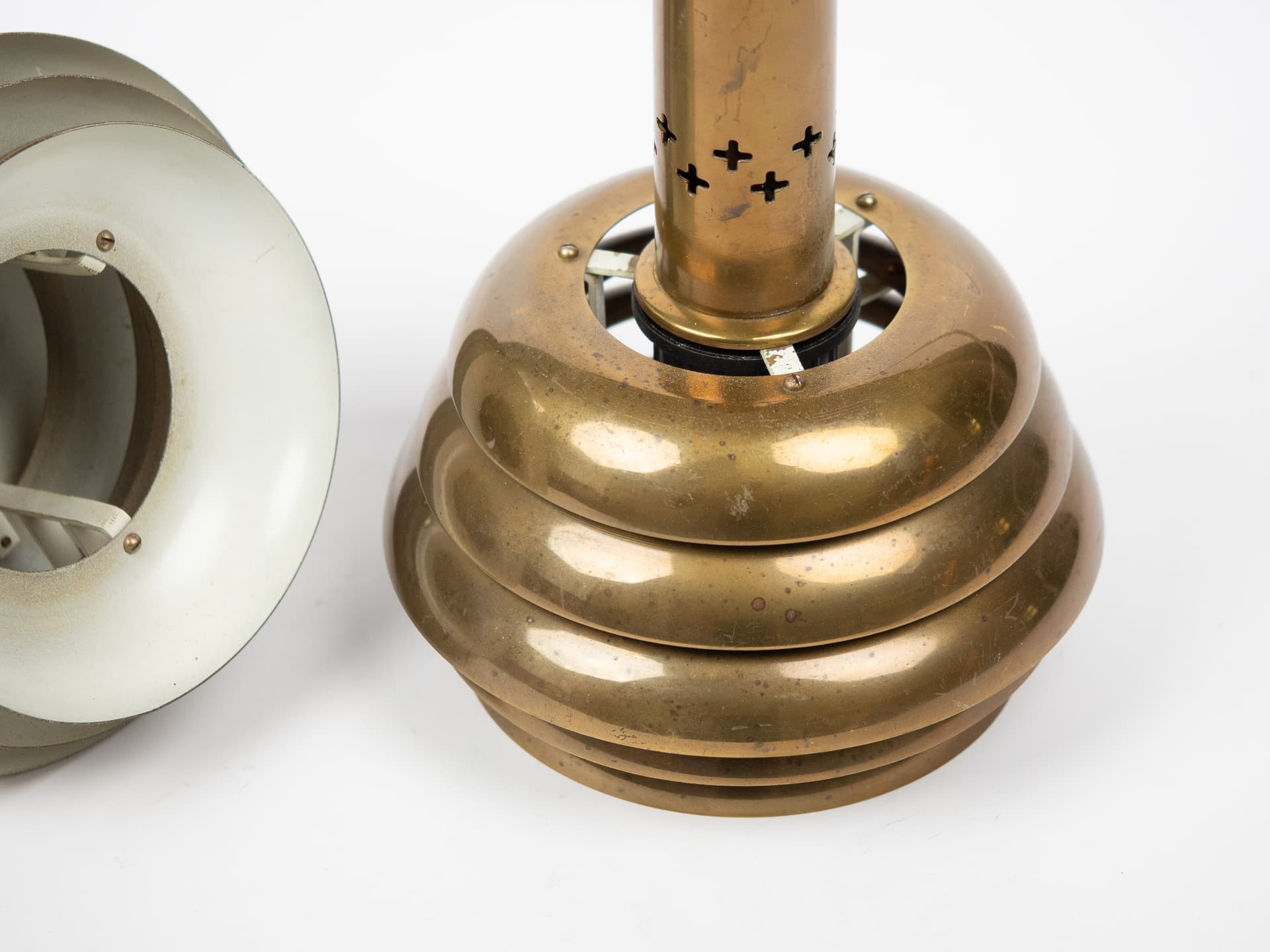 Pair of pendant lamps, gold brass aluminium, by K. Wiborg, Jeka, Sweden, 1980s. - 322006