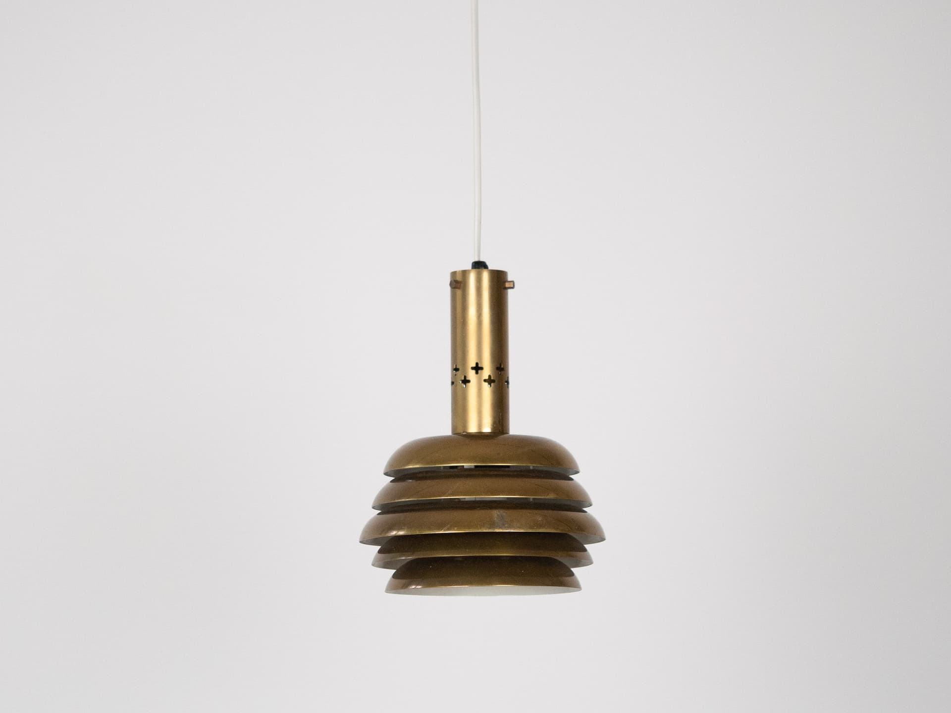 Pair of pendant lamps, gold brass aluminium, by K. Wiborg, Jeka, Sweden, 1980s. - 322003