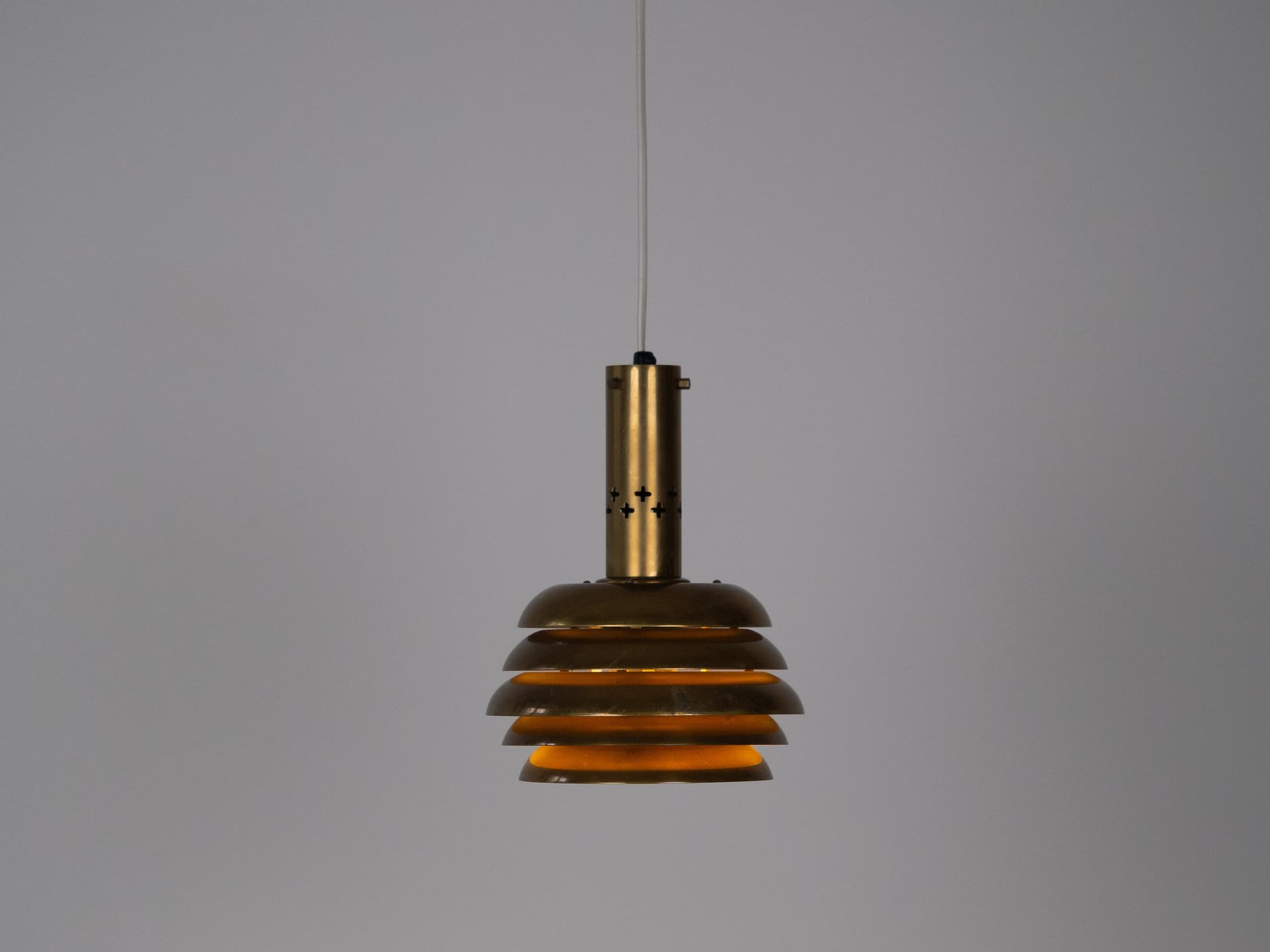 Pair of pendant lamps, gold brass aluminium, by K. Wiborg, Jeka, Sweden, 1980s. - 322002