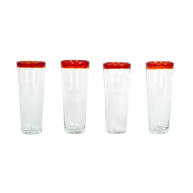 Set of four glasses, clear glass red-orange rim, Italy, 1970s. - DIMENSION
