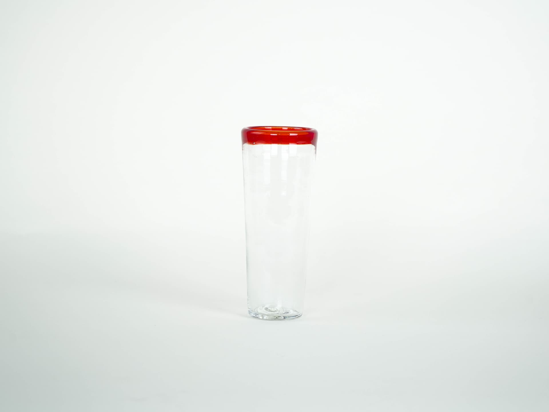 Set of four glasses, clear glass red-orange rim, Italy, 1970s. - 322057