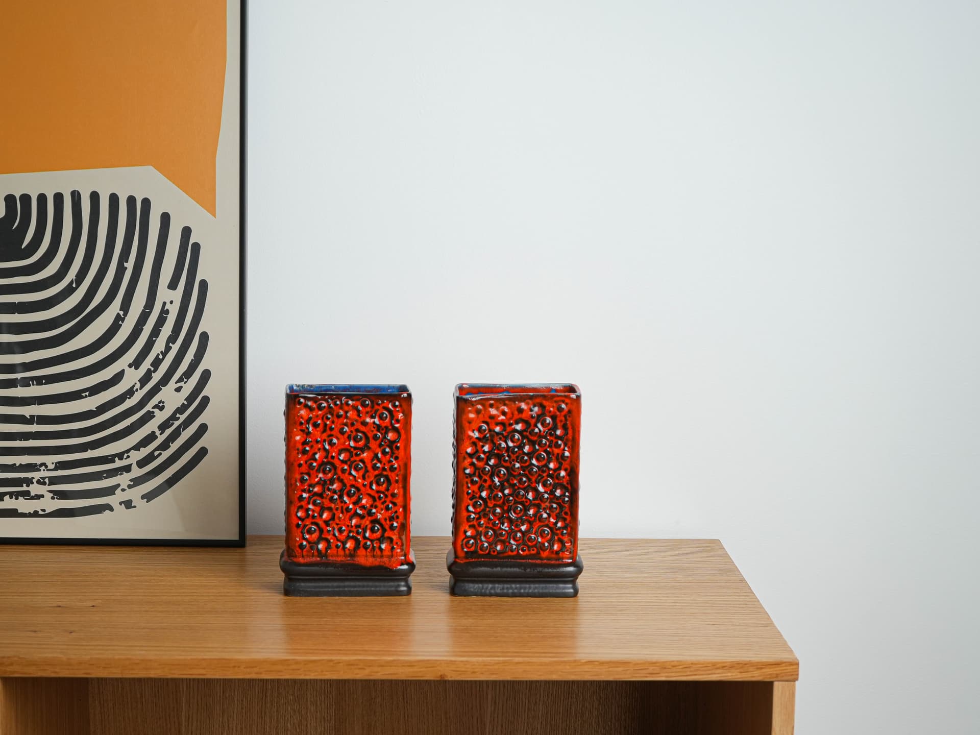 Vase Fat Lava, red orange black ceramics, Germany, 1960s. - 322068