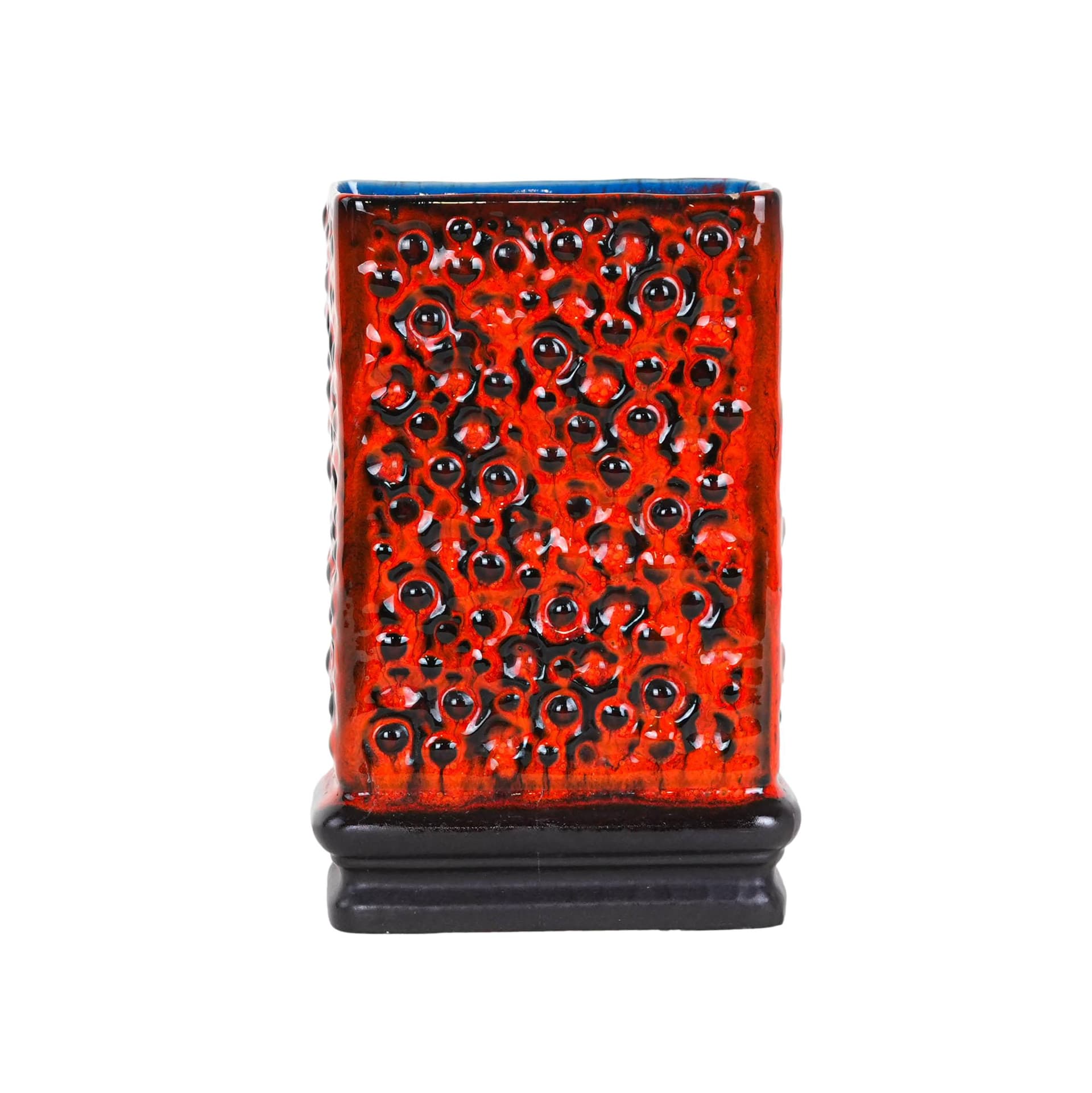 Vase Fat Lava, red orange black ceramics, Germany, 1960s.