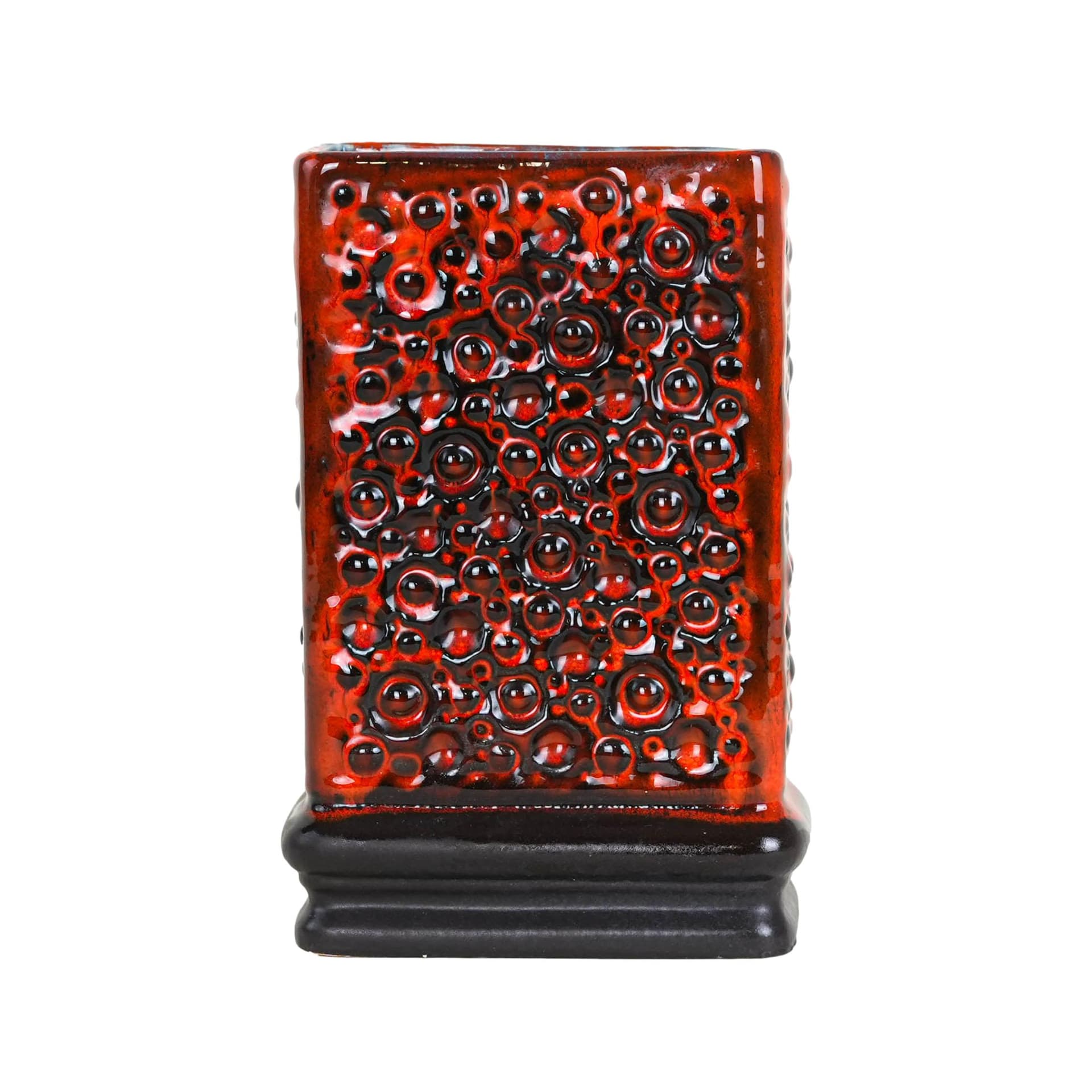 Vase Fat Lava, red black ceramics, Germany, 1960s.