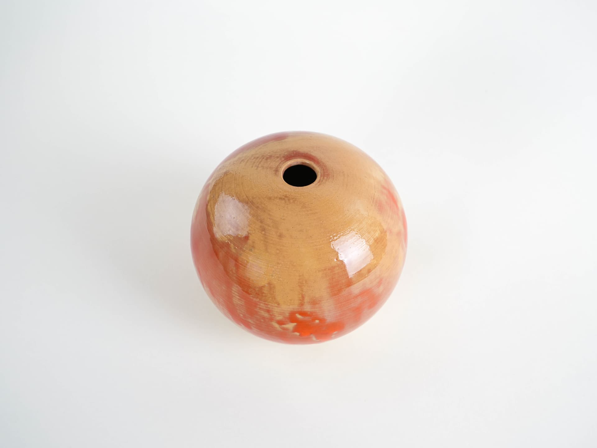 Spherical vase, beige orange red, ceramics, Denmark, 1960s. - 322095