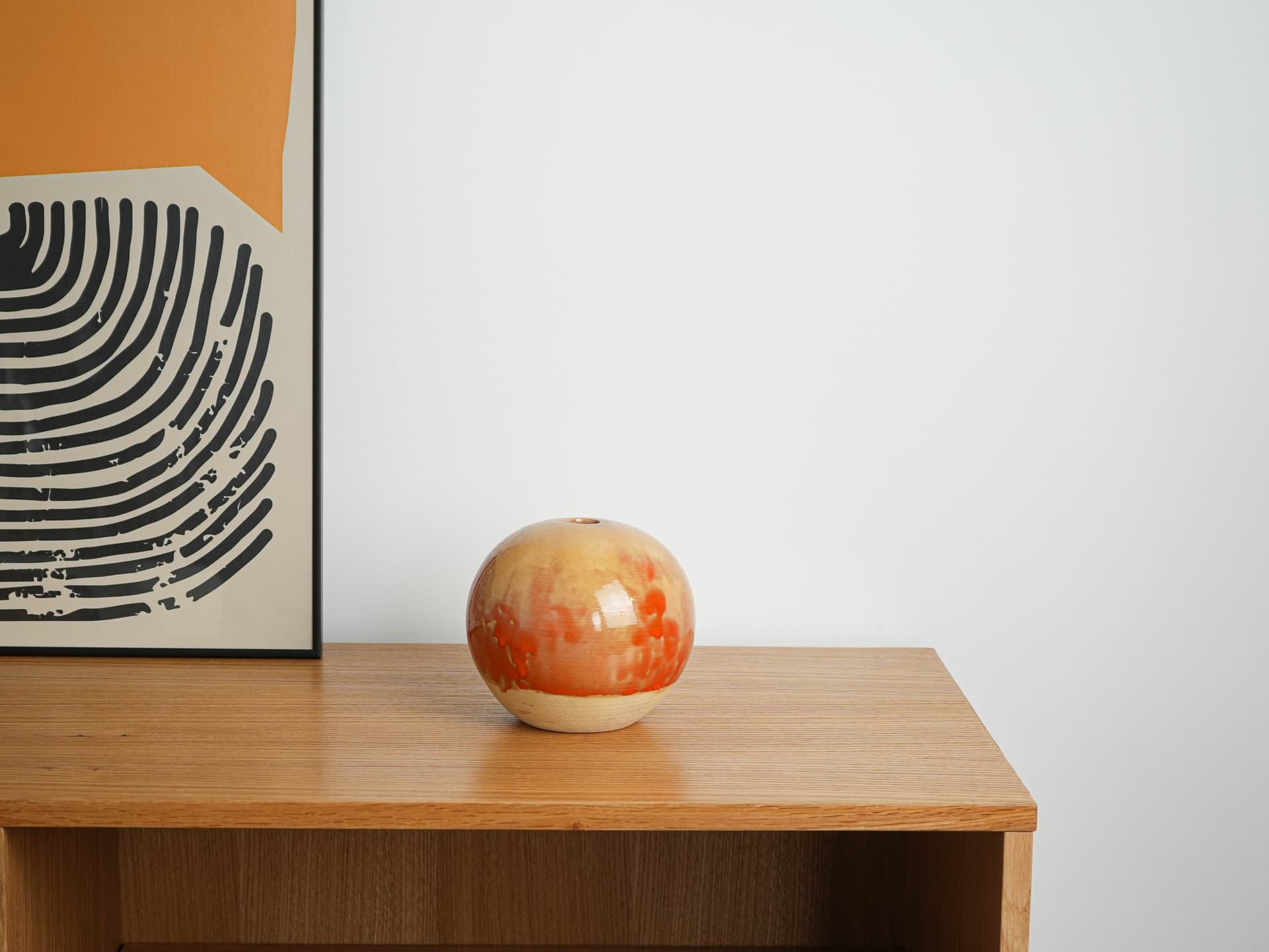 Spherical vase, beige orange red, ceramics, Denmark, 1960s. - 322096