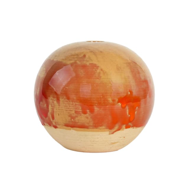 Spherical vase, beige orange red, ceramics, Denmark, 1960s. - DIMENSION