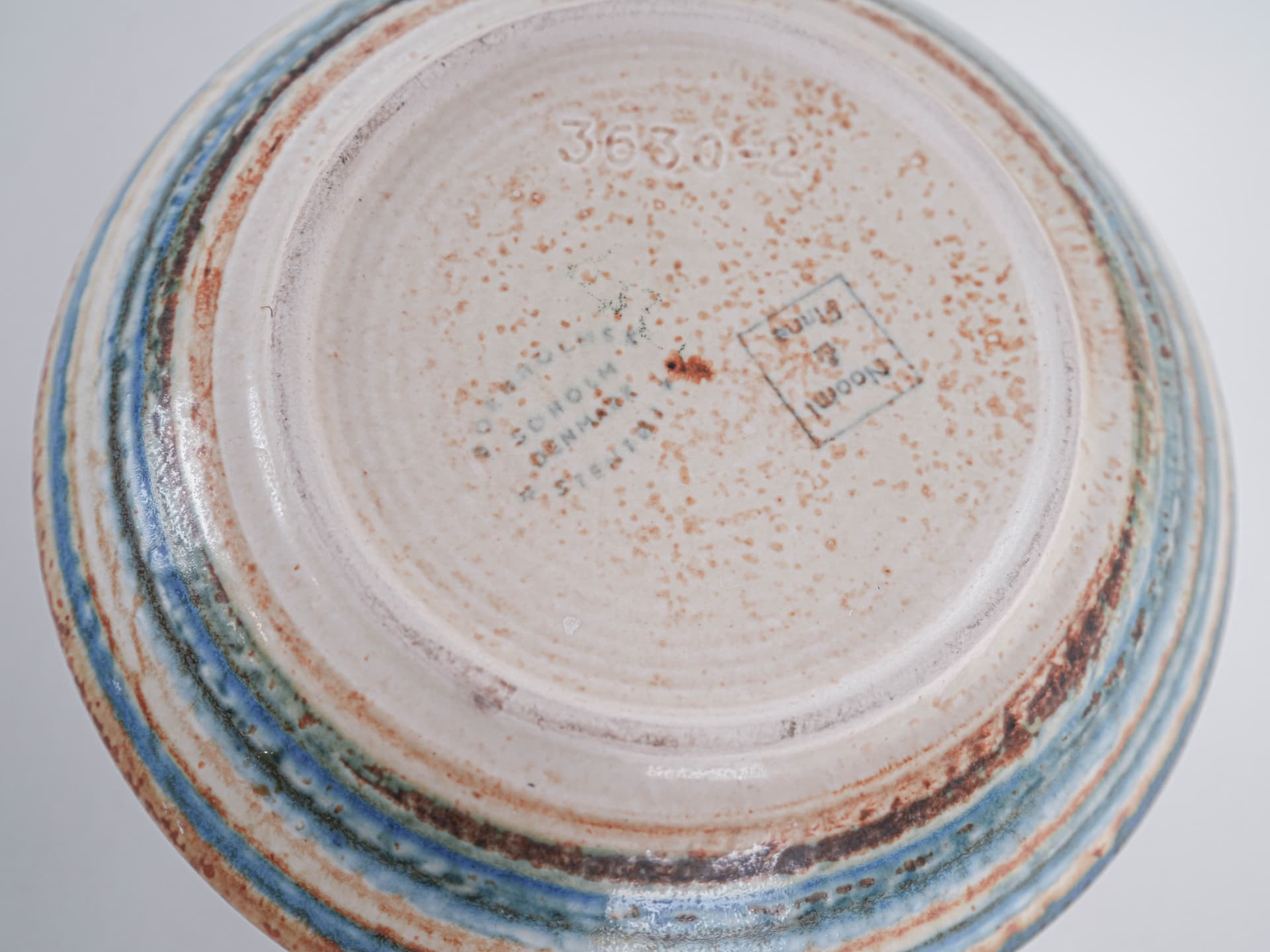 Vase, beige blue brown, stoneware, Søholm, Denmark, 1960s. - 322132