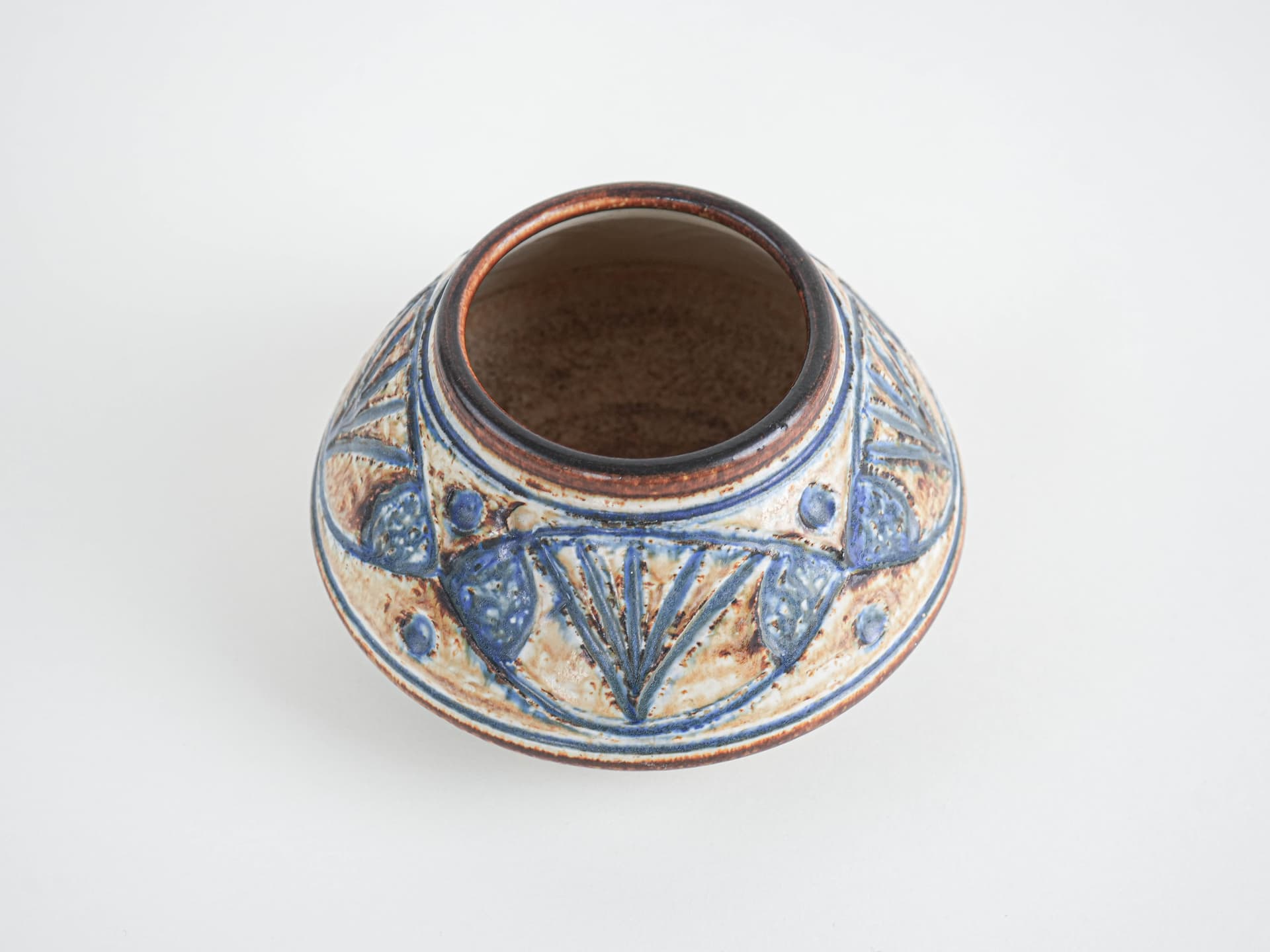 Vase, beige blue brown, stoneware, Søholm, Denmark, 1960s. - 322129