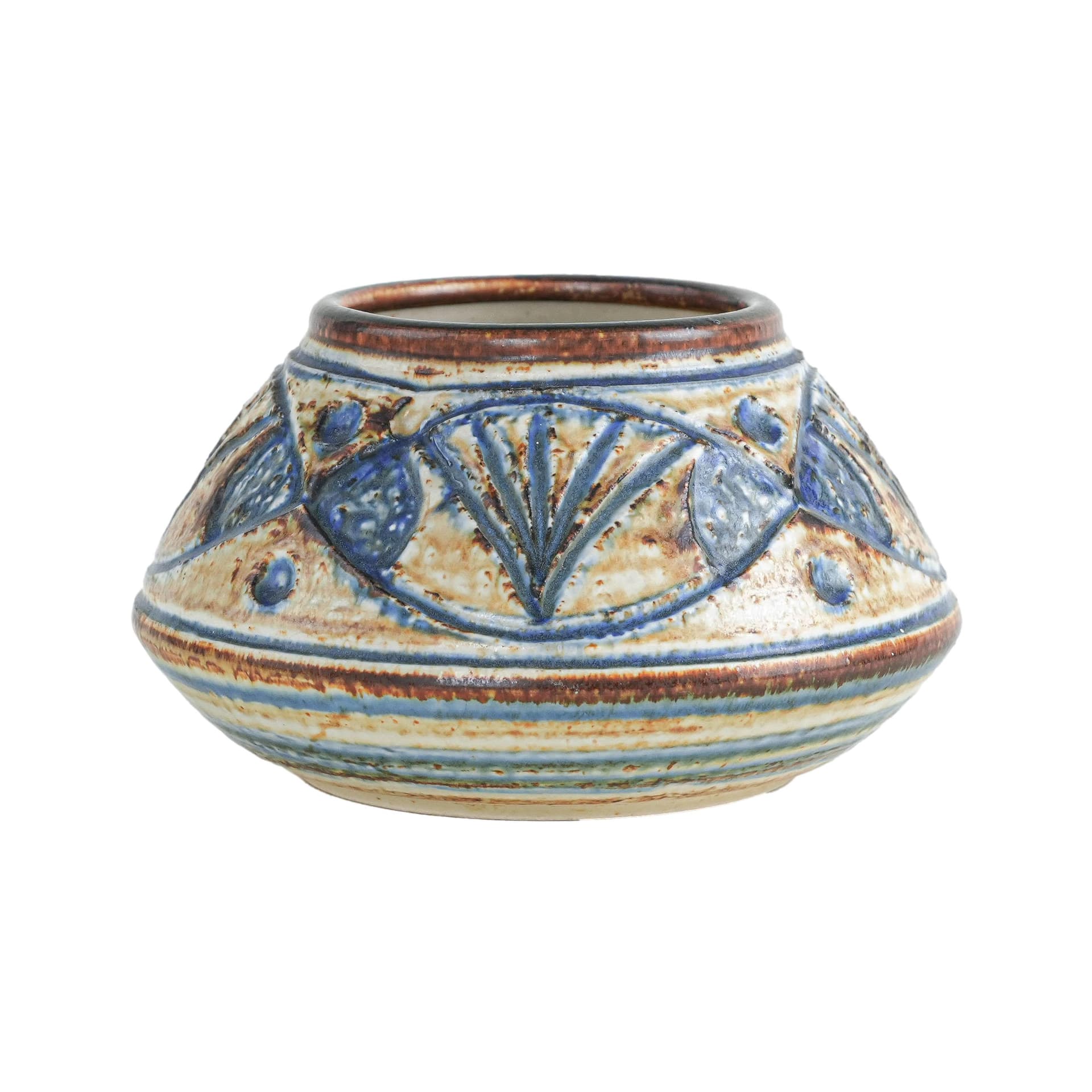 Vase, beige blue brown, stoneware, Søholm, Denmark, 1960s.