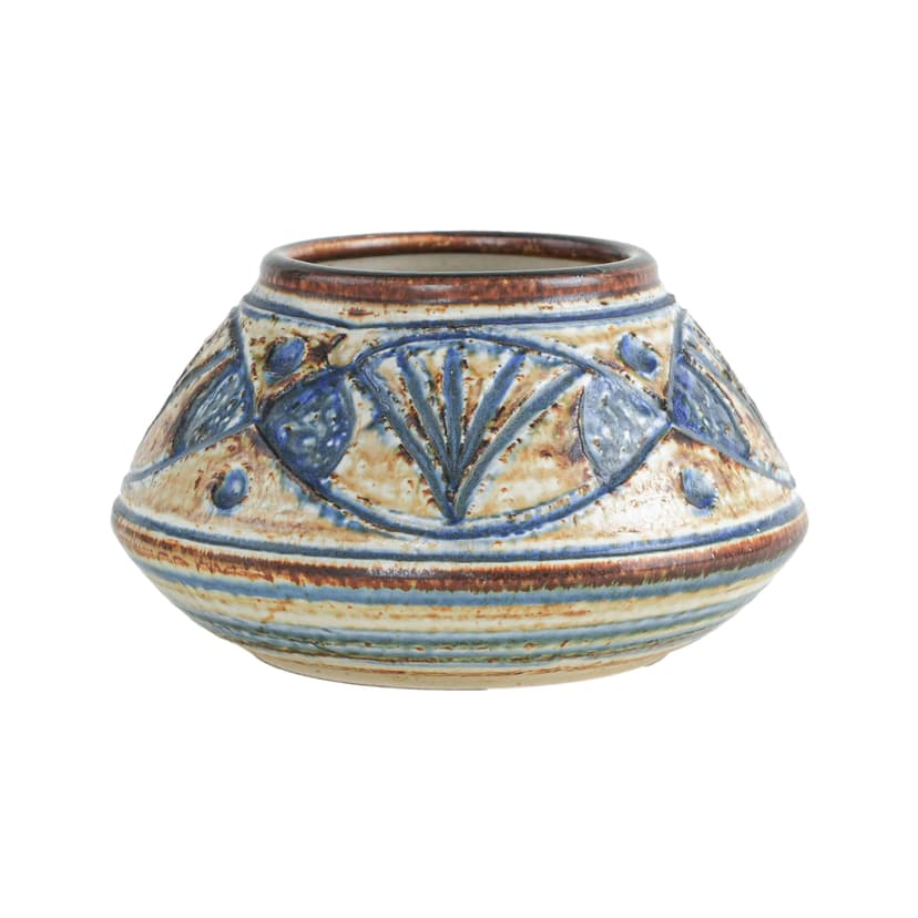Vase, beige blue brown, stoneware, Søholm, Denmark, 1960s.