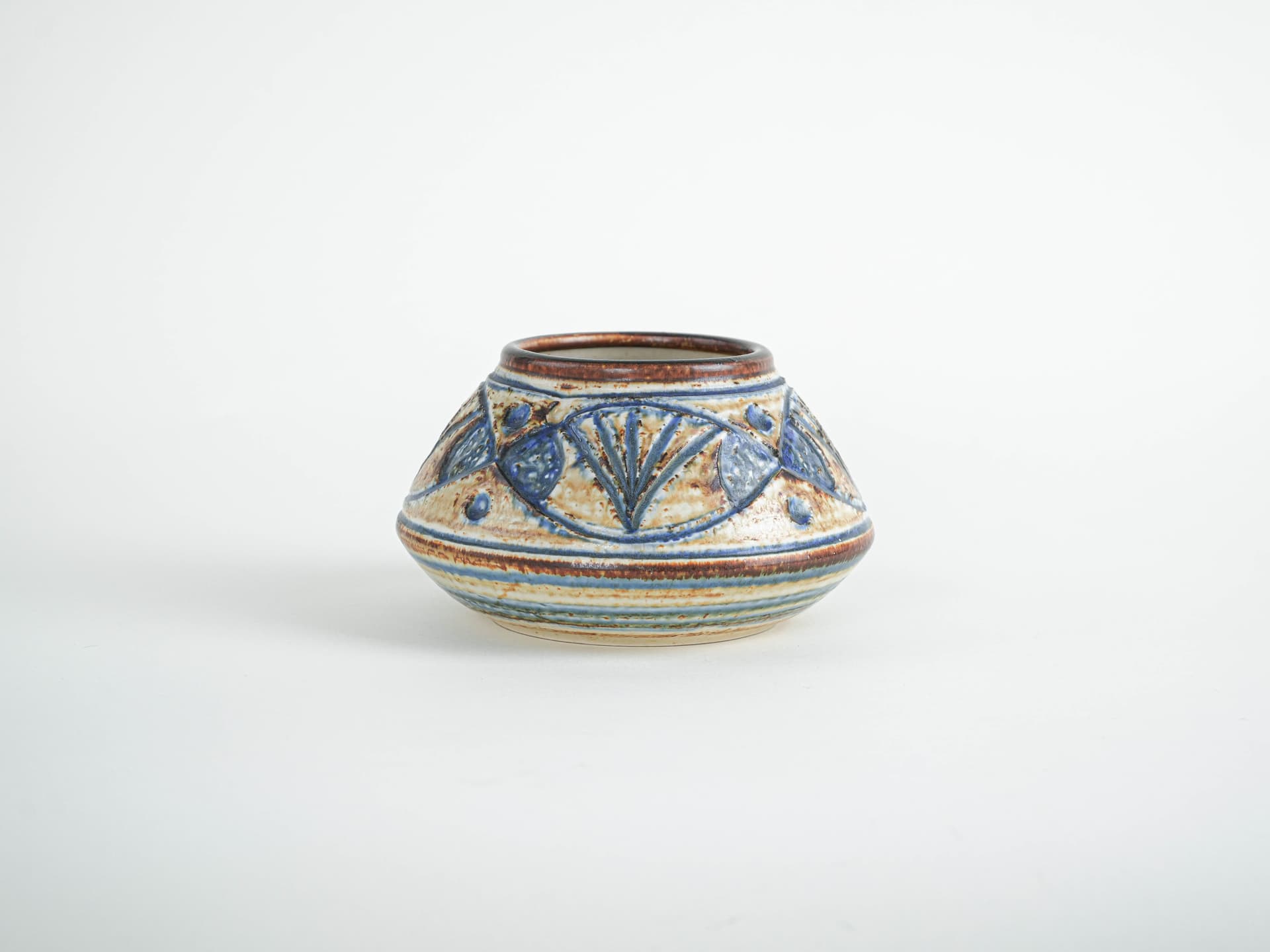 Vase, beige blue brown, stoneware, Søholm, Denmark, 1960s. - 322128