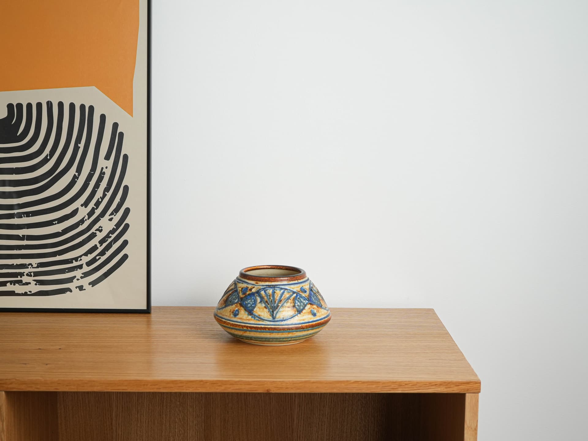 Vase, beige blue brown, stoneware, Søholm, Denmark, 1960s. - 322131