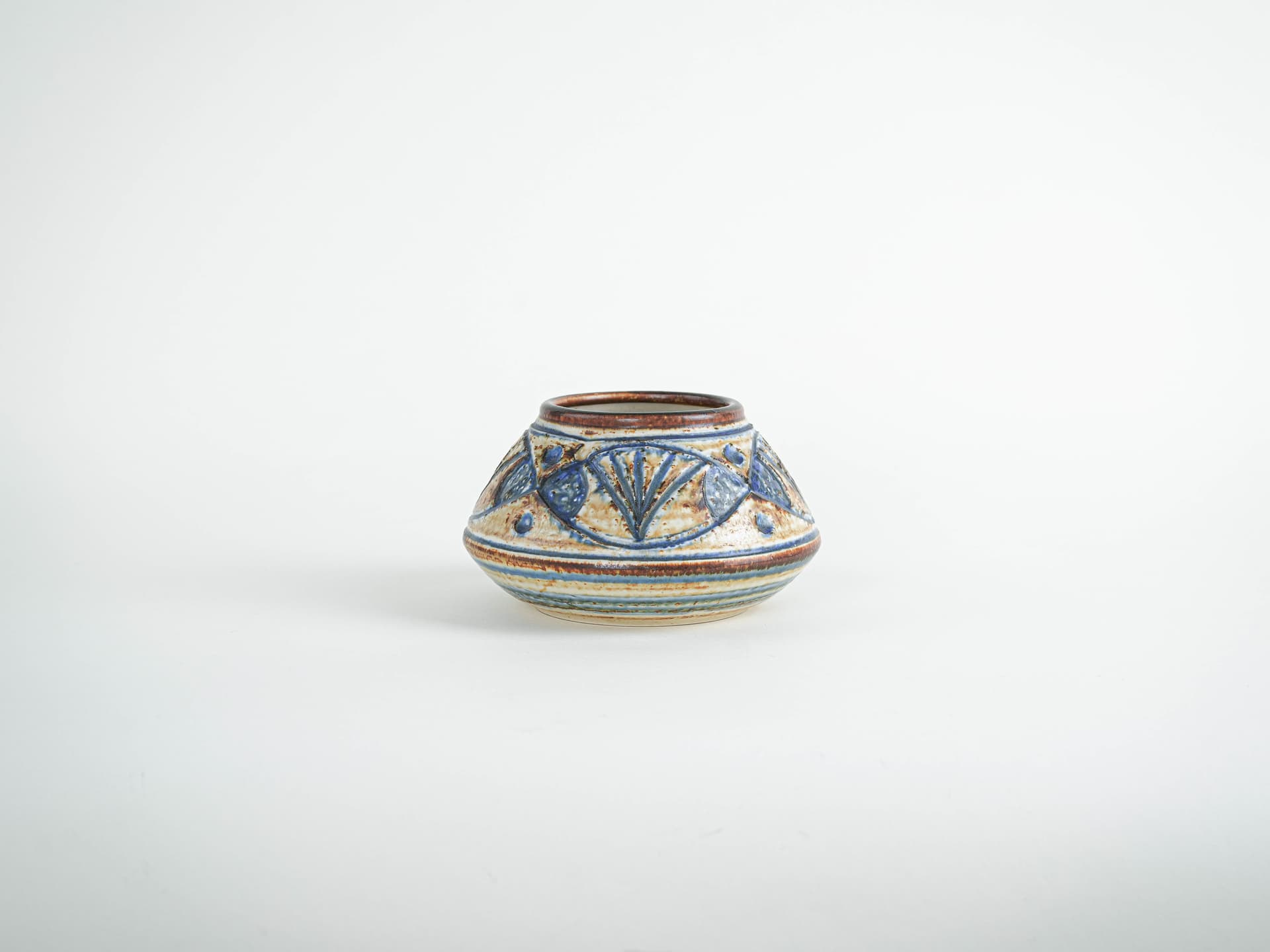 Vase, beige blue brown, stoneware, Søholm, Denmark, 1960s. - 322127