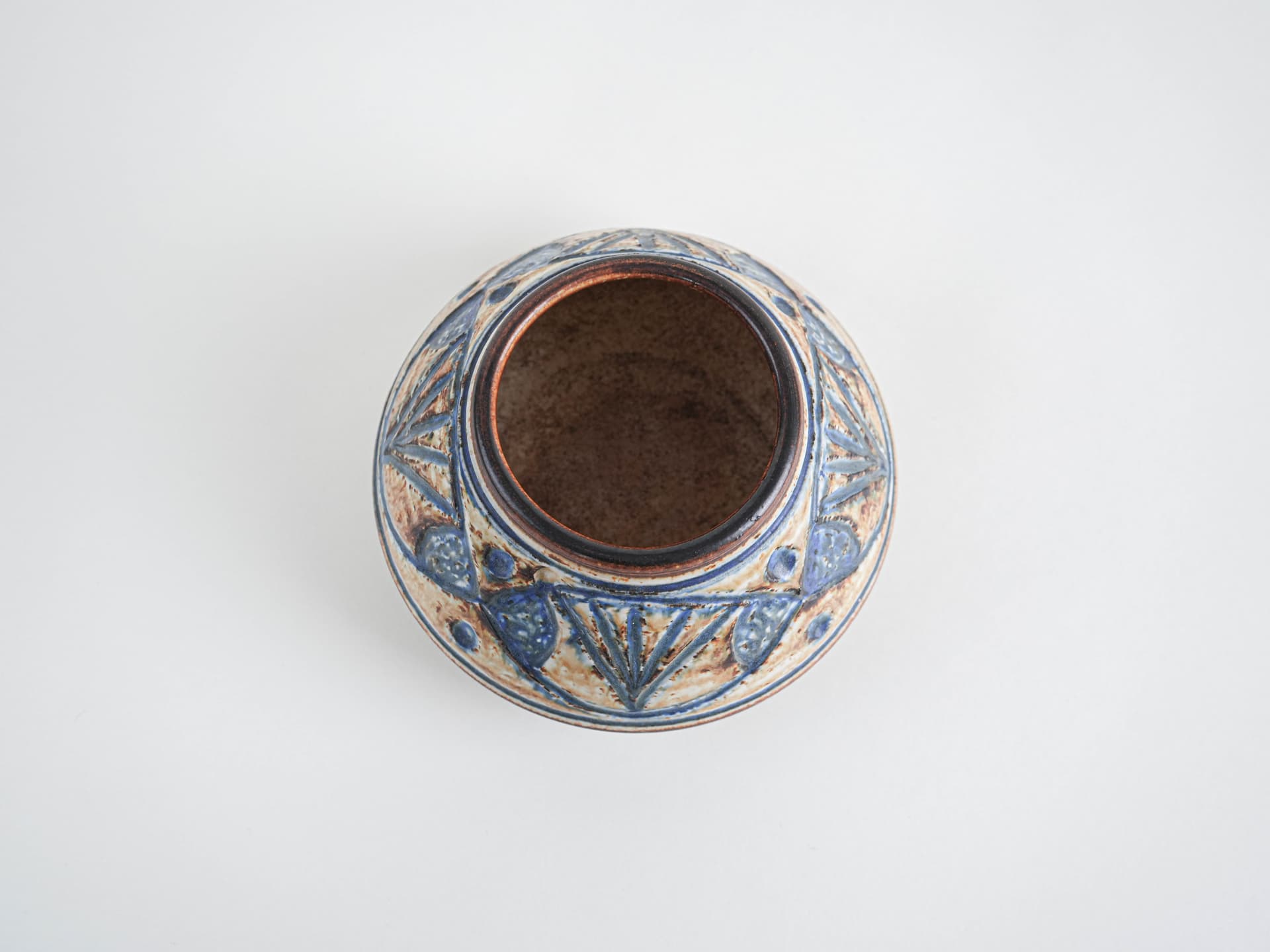 Vase, beige blue brown, stoneware, Søholm, Denmark, 1960s. - 322130