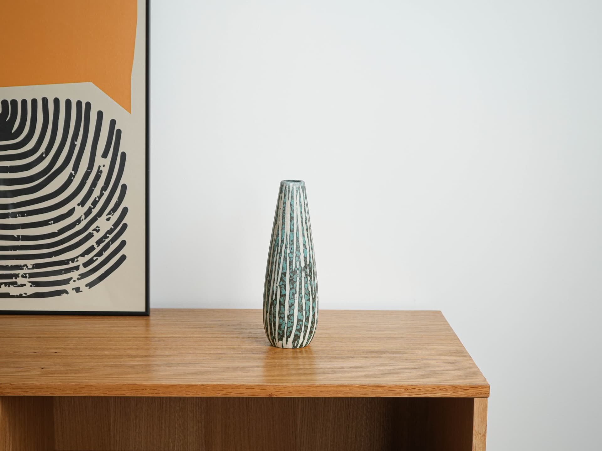 Vase, turquoise and white, ceramics, Scheurich, Germany, 1960s. - 322145