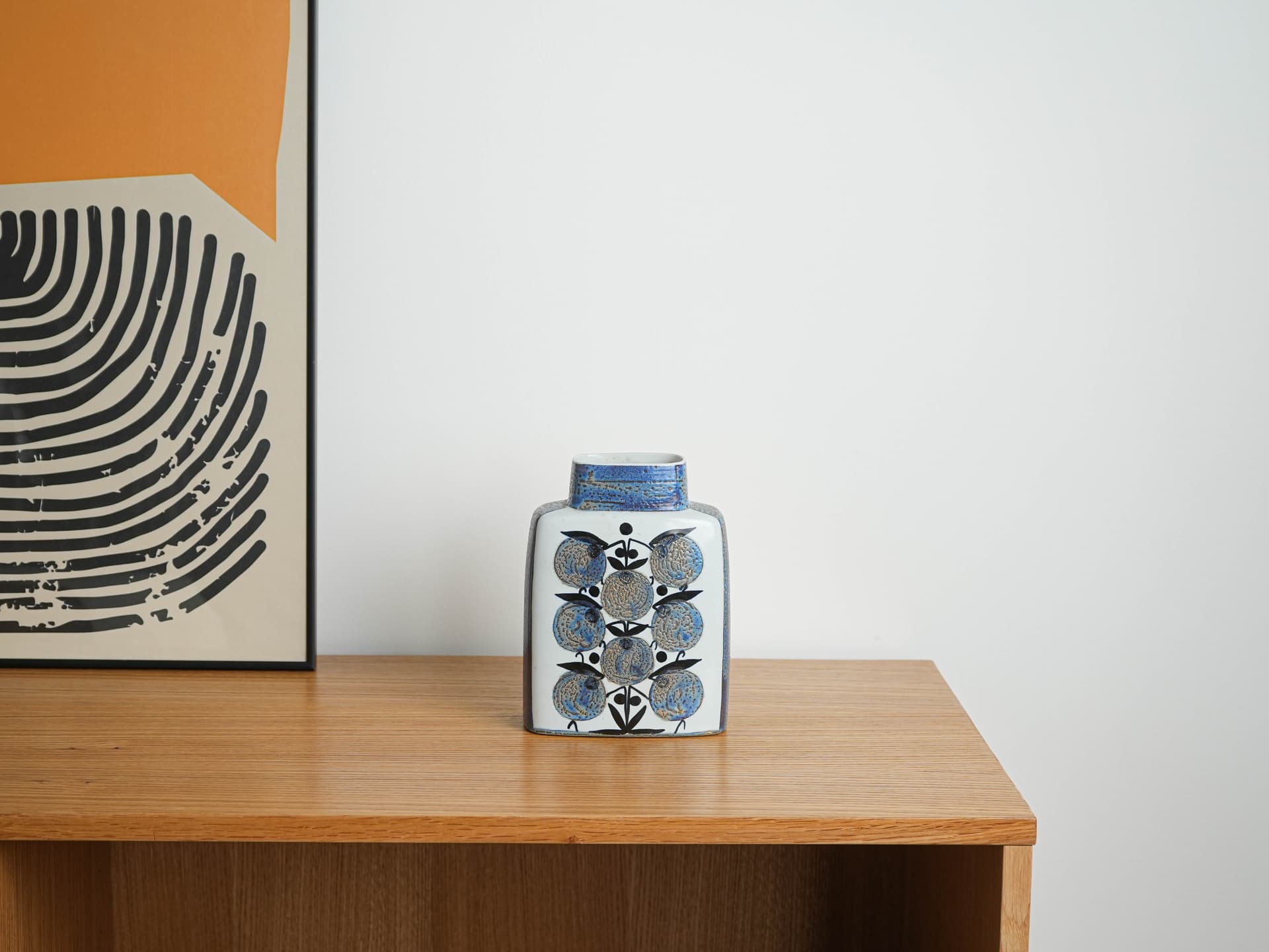 Vase, white blue grey black ceramics, Aluminia, Denmark, 1960s. - 322165