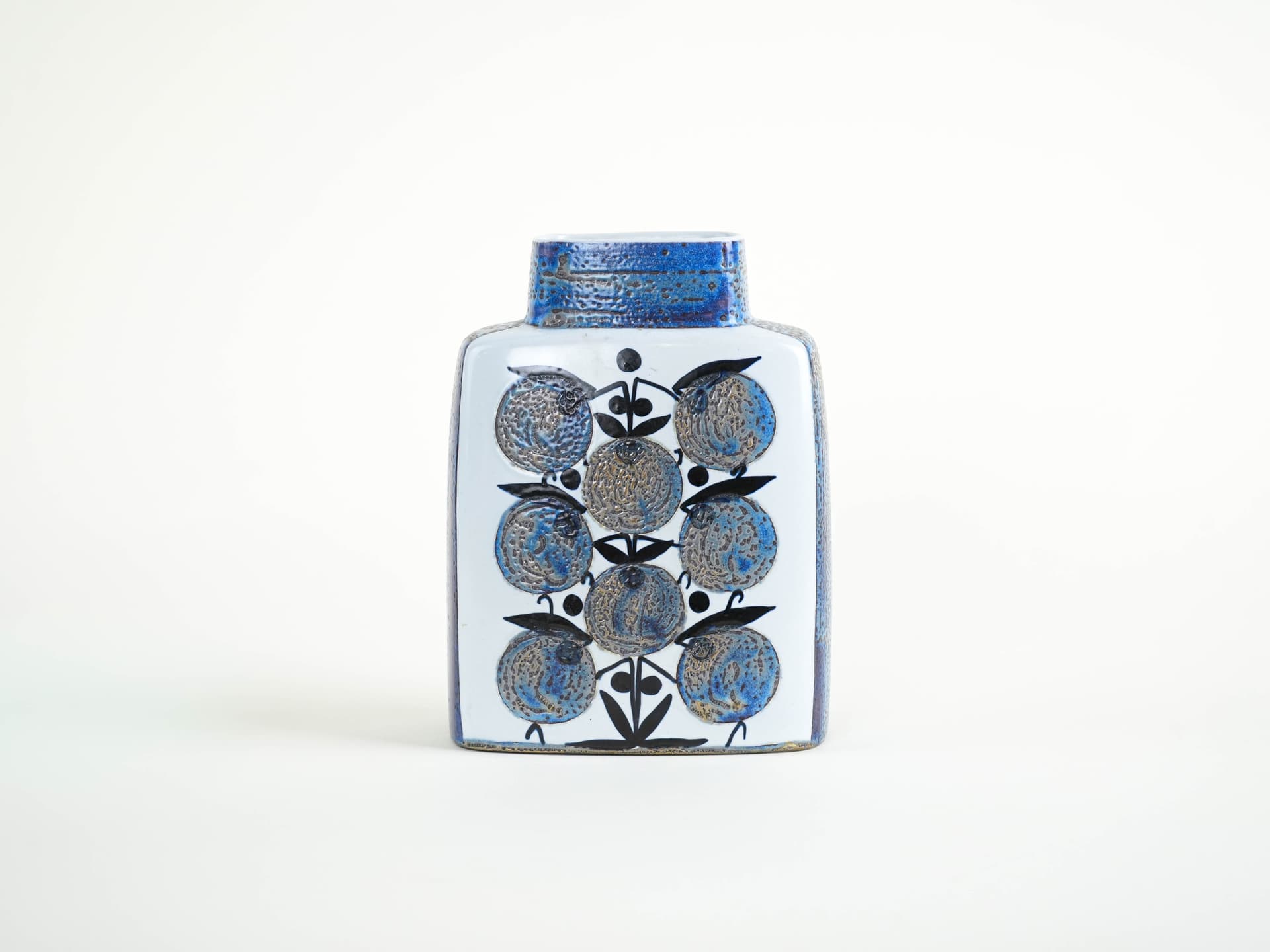 Vase, white blue grey black ceramics, Aluminia, Denmark, 1960s. - 322162
