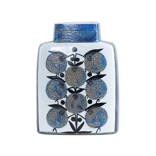 Vase, white blue grey black ceramics, Aluminia, Denmark, 1960s. - DIMENSION