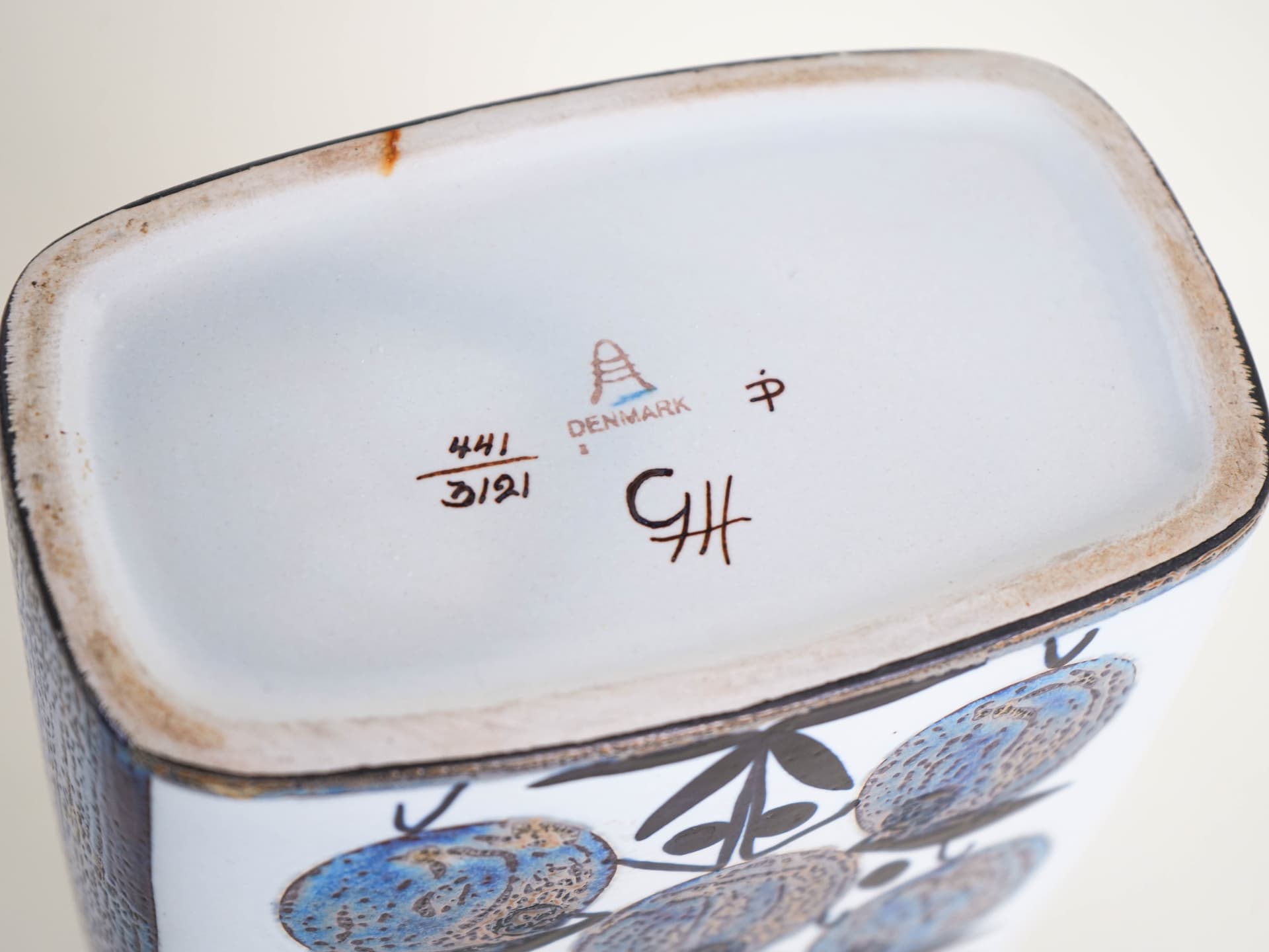 Vase, white blue grey black ceramics, Aluminia, Denmark, 1960s. - 322166