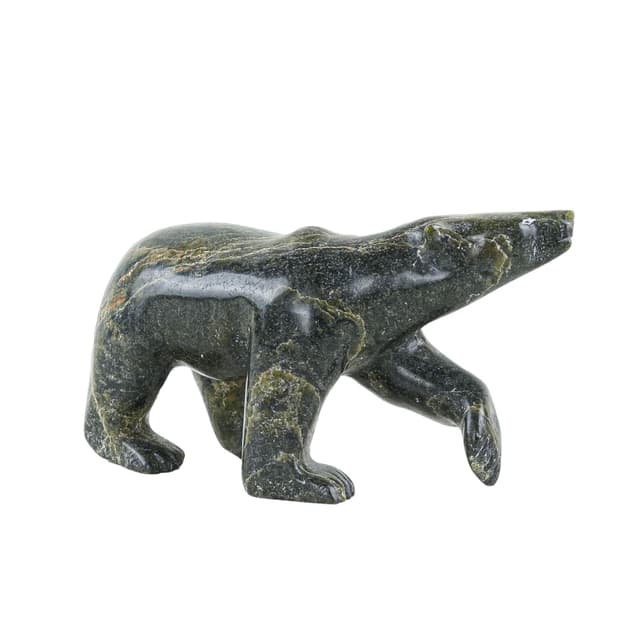 Bear figurine, green brown grey, stone, Denmark, 1970s. - DIMENSION
