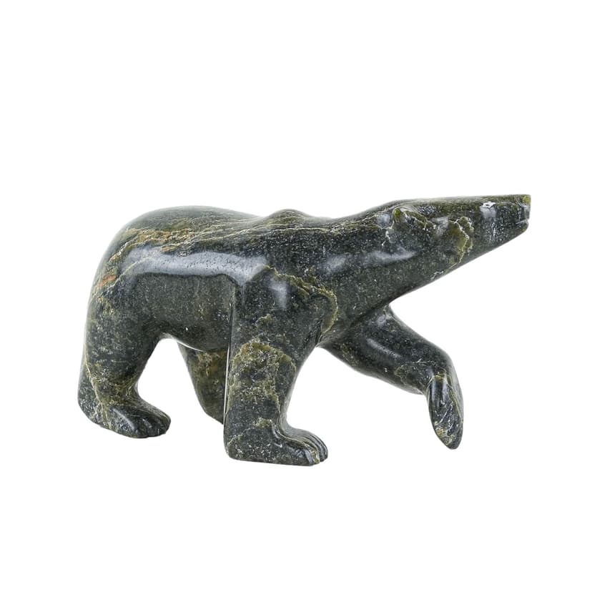 Bear figurine, green brown grey, stone, Denmark, 1970s.
