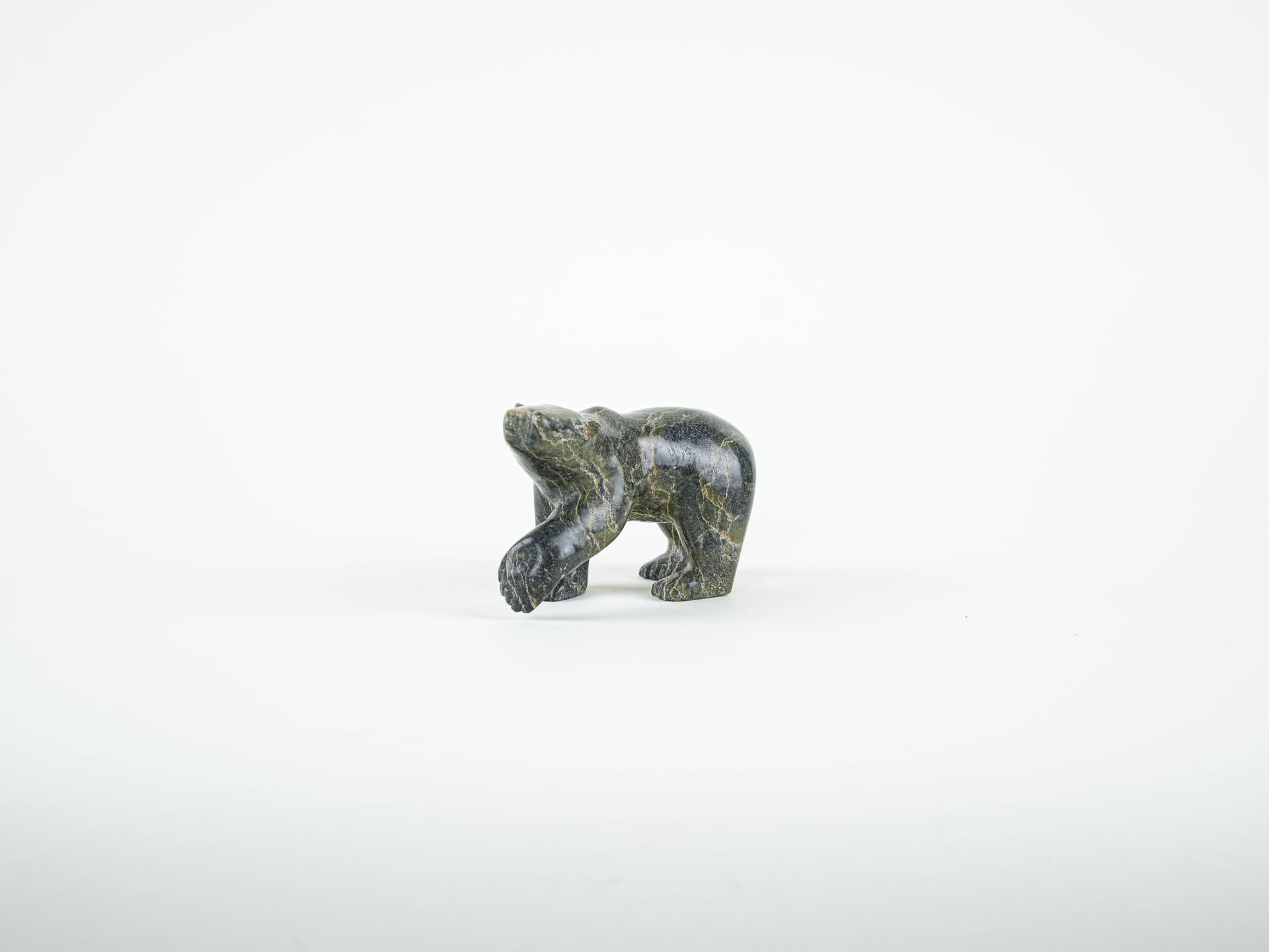 Bear figurine, green brown grey, stone, Denmark, 1970s. - 322184