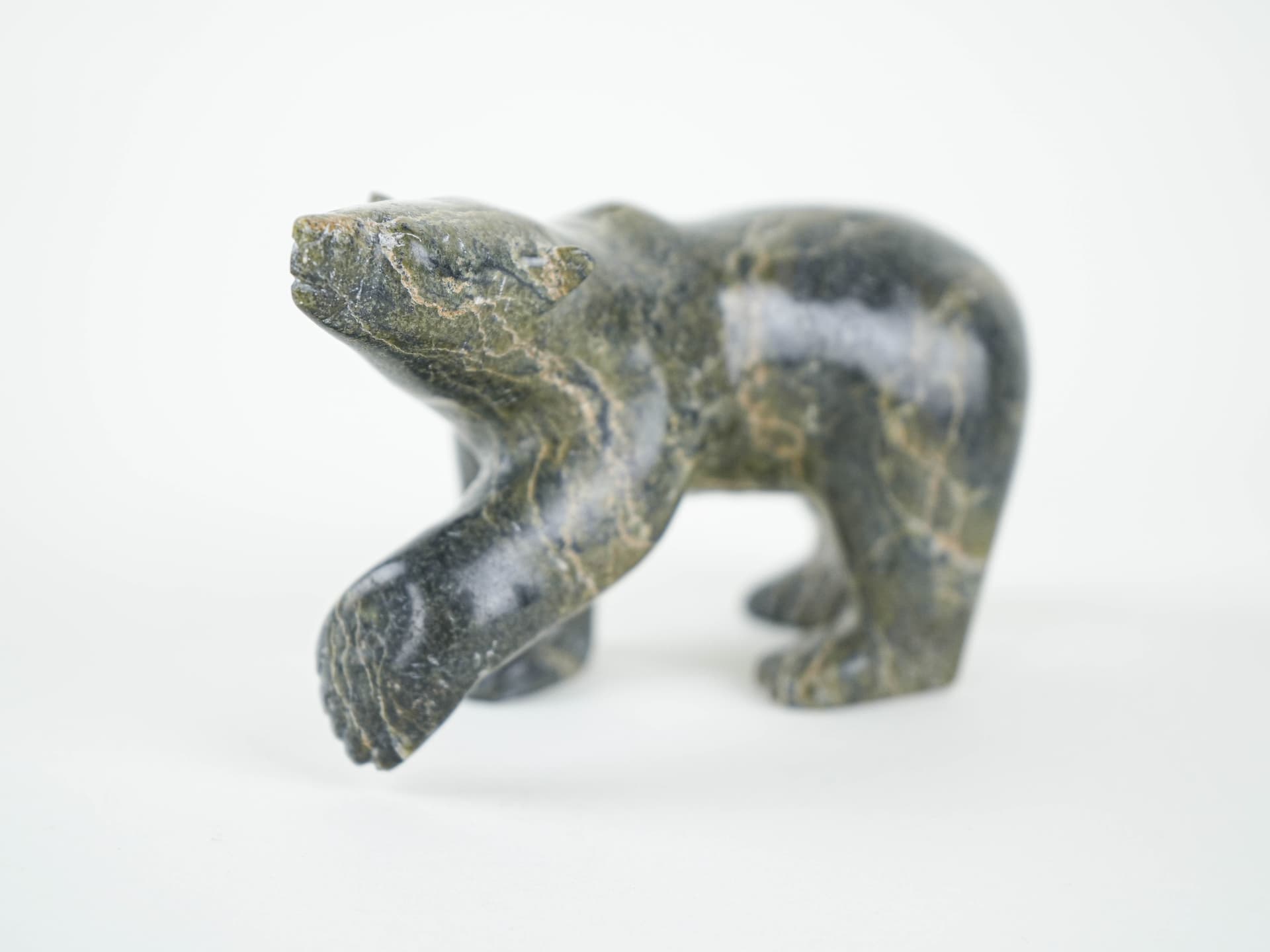 Bear figurine, green brown grey, stone, Denmark, 1970s. - 322186