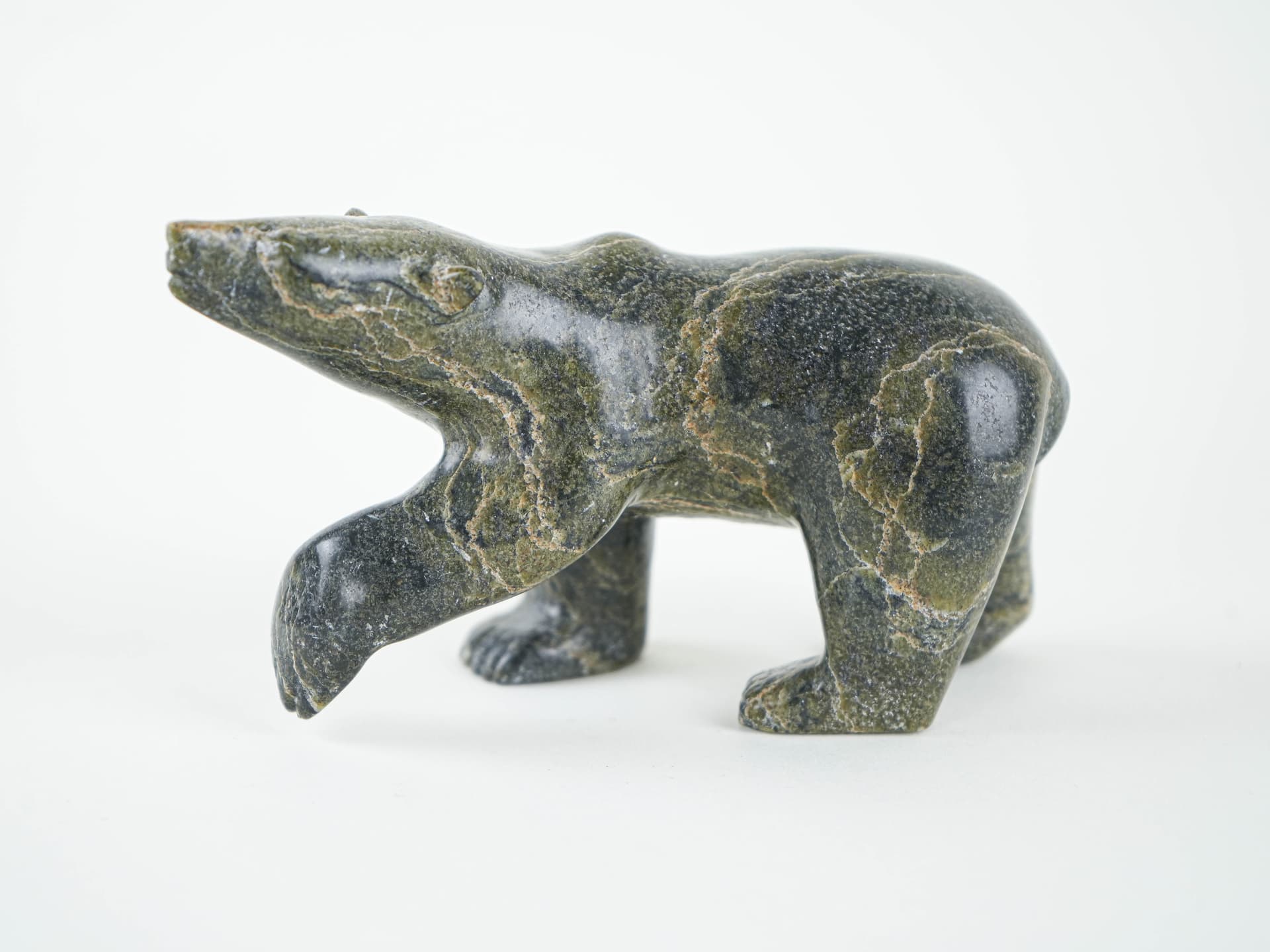 Bear figurine, green brown grey, stone, Denmark, 1970s. - 322188