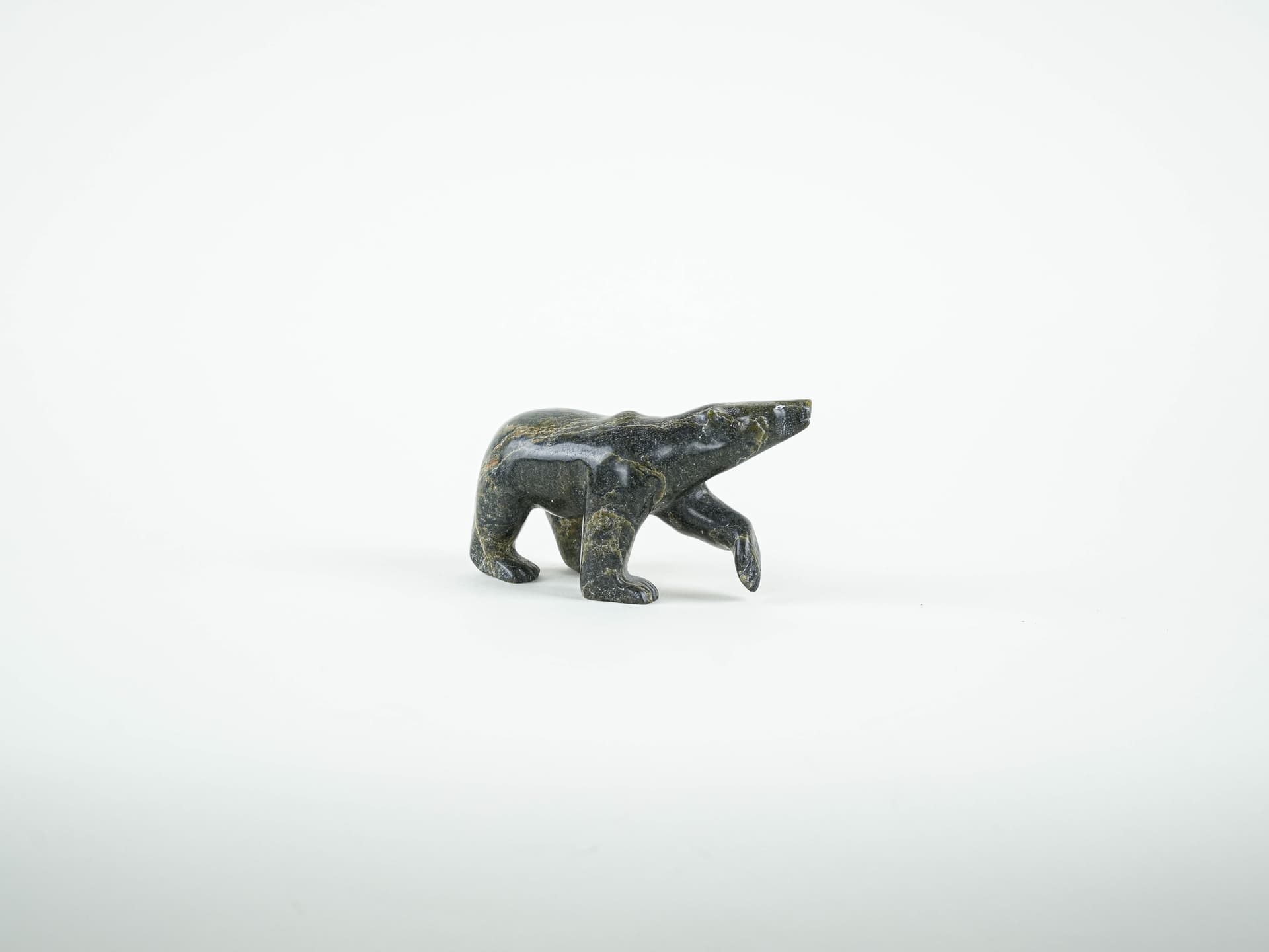 Bear figurine, green brown grey, stone, Denmark, 1970s. - 322183