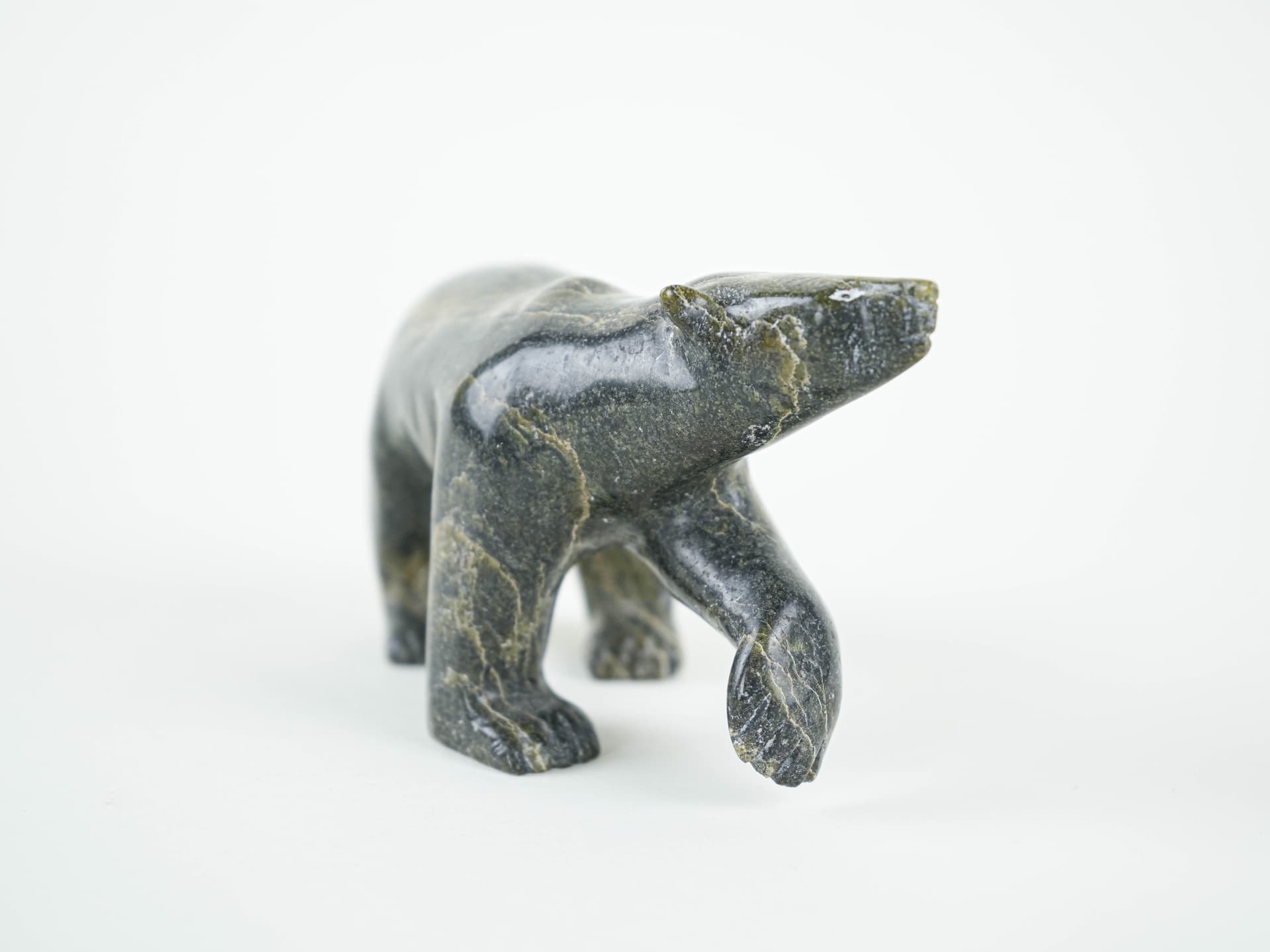 Bear figurine, green brown grey, stone, Denmark, 1970s. - 322185