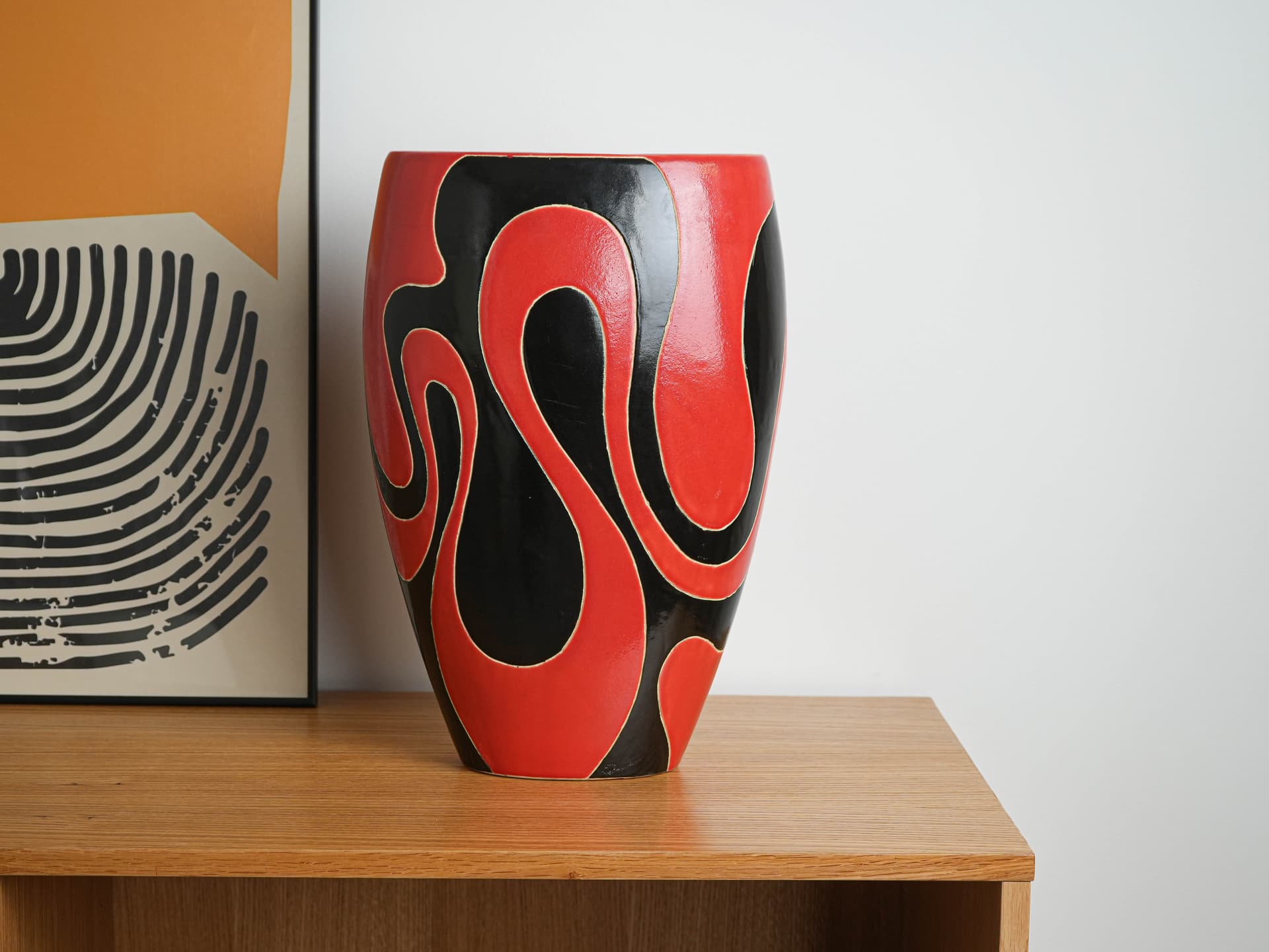 Vase, red black, ceramics, Italy, 1970s. - 322202