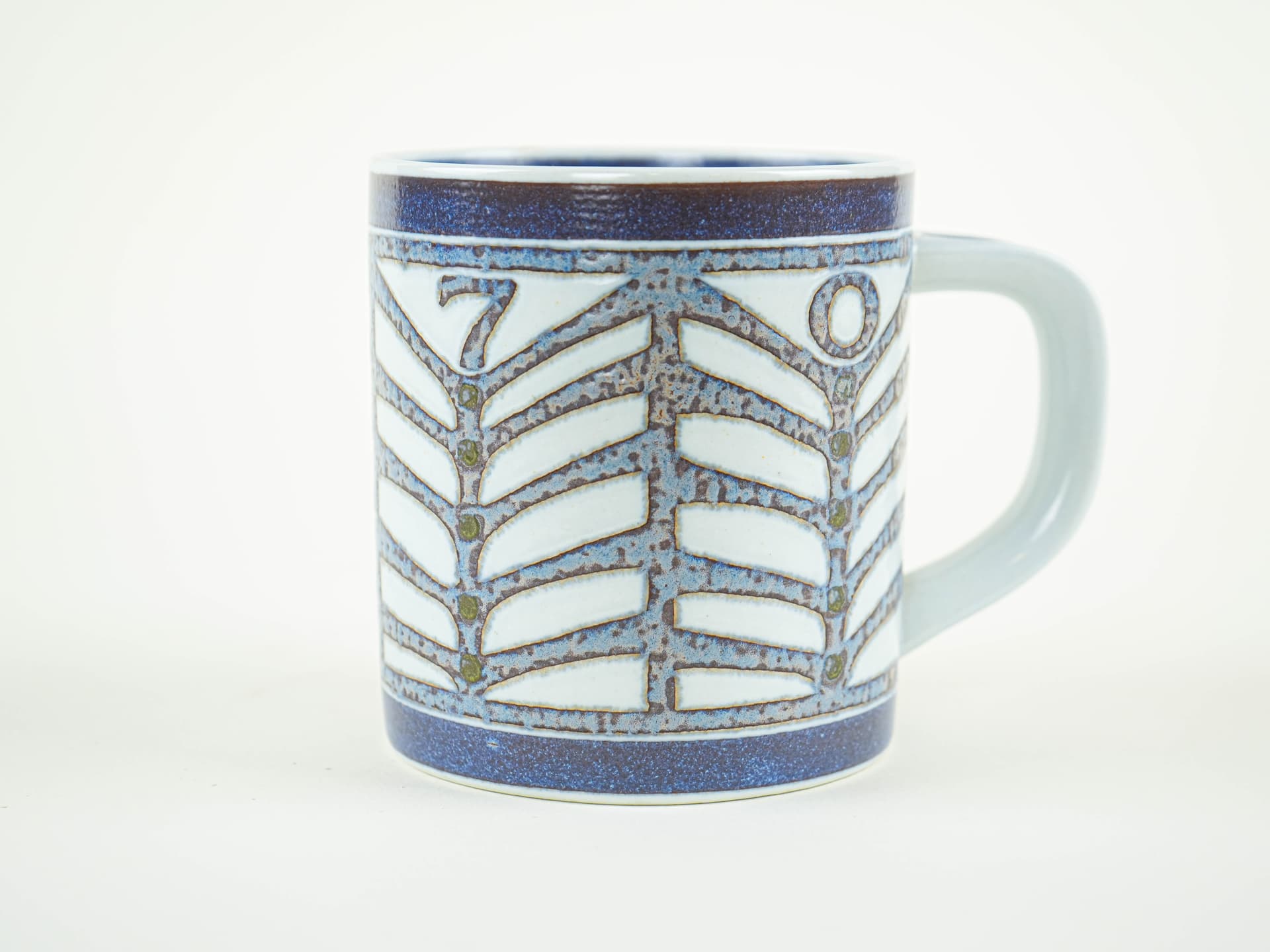 Kubek Fajance, biały niebieski, porcelana, Royal Copenhagen, Dania, lata 70. - 322209