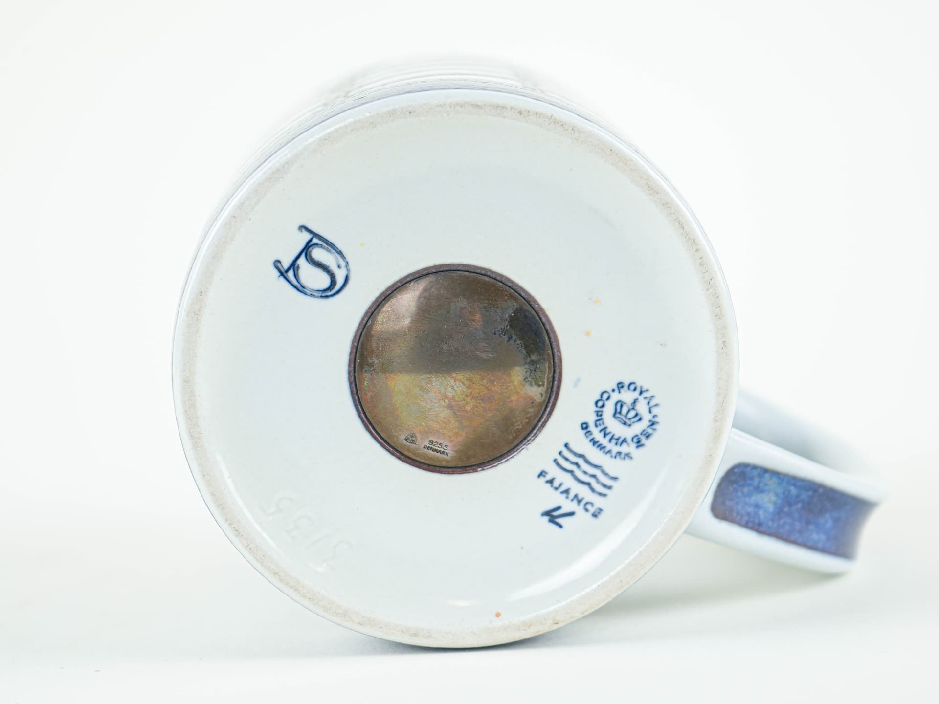 Kubek Fajance, biały niebieski, porcelana, Royal Copenhagen, Dania, lata 70. - 322207