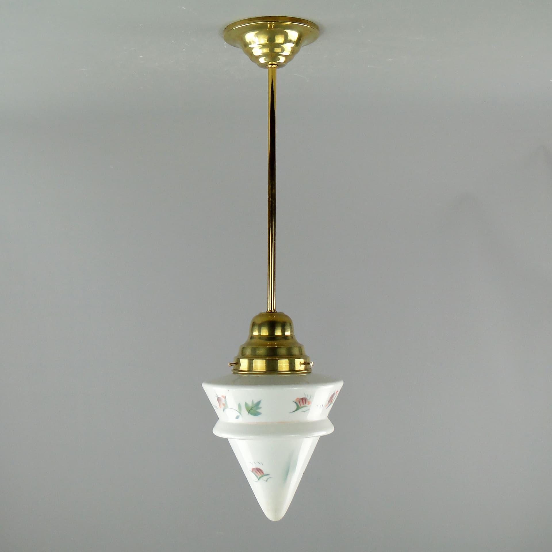Pendant Lamp Art Deco, white glass, brass, Poland, 1920s. - 2568