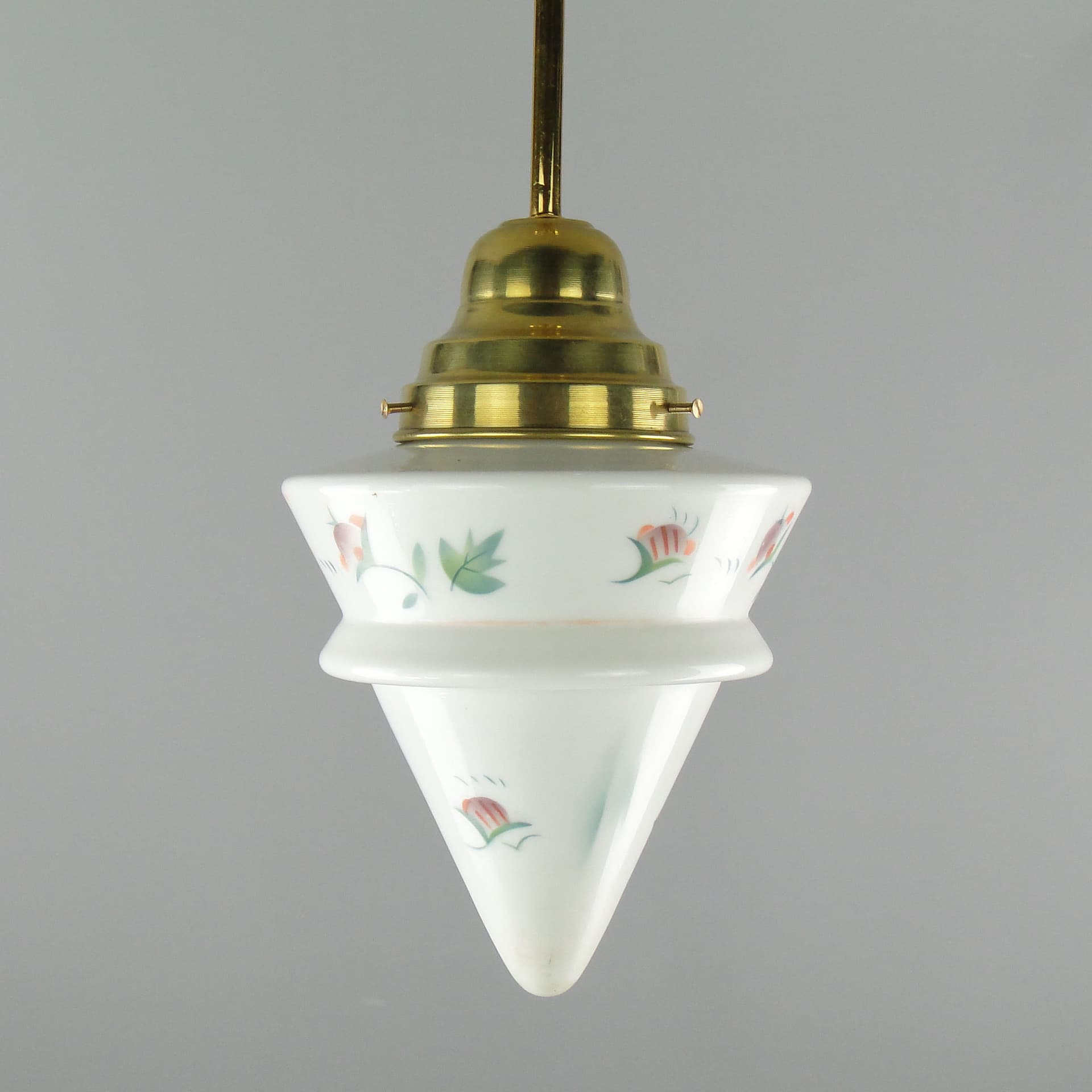 Pendant Lamp Art Deco, white glass, brass, Poland, 1920s. - 2570
