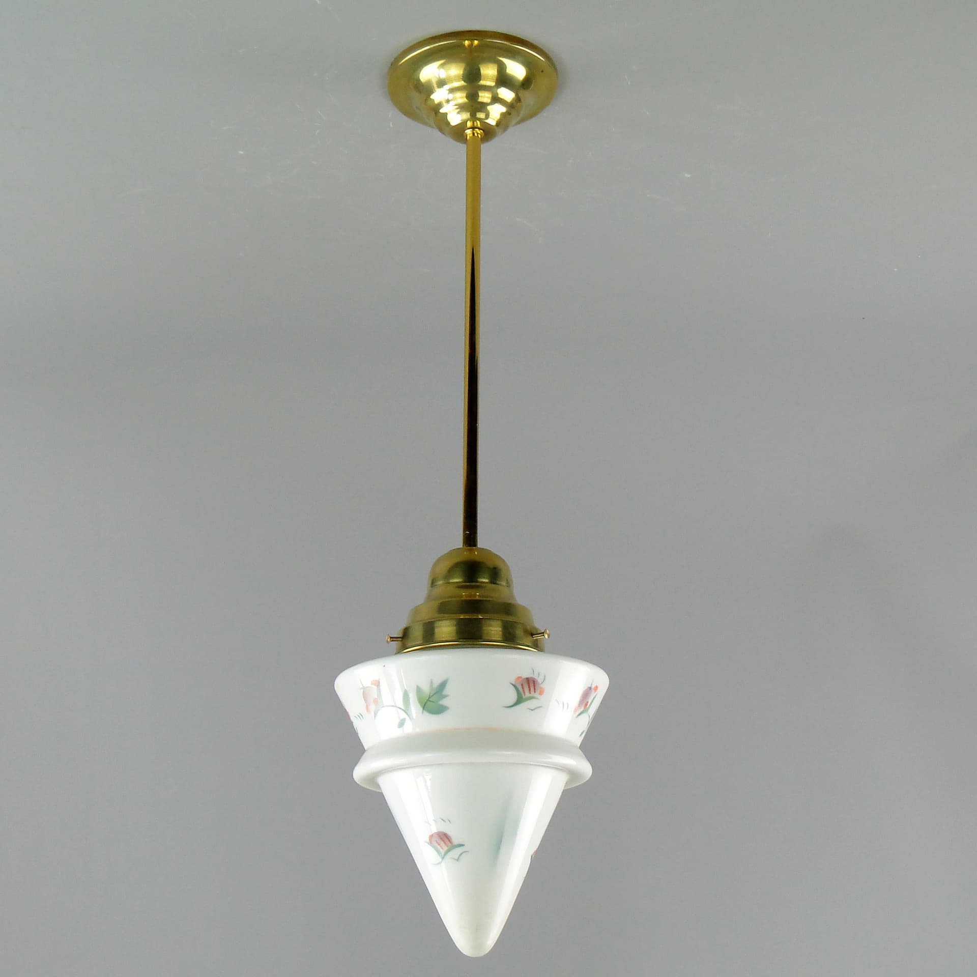 Pendant Lamp Art Deco, white glass, brass, Poland, 1920s. - 2569