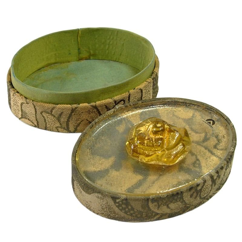 Trinket box, gold gobelin, transparent Murano glass, Italy, 1970s. - 323979