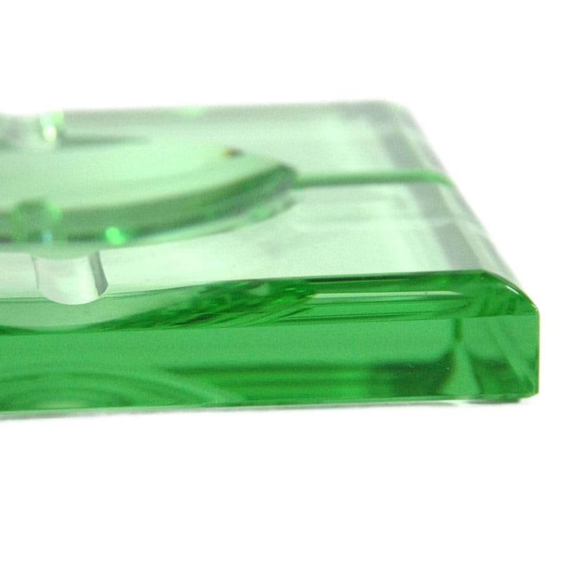 Ashtray Art Deco, green crystal, brown leather, by J. Luce, France, 1930s. - 323964