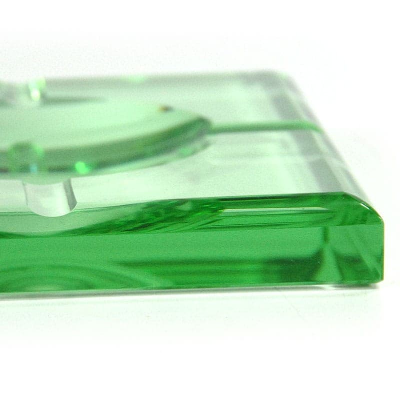 Ashtray Art Deco, green crystal, brown leather, by J. Luce, France, 1930s. - 322911