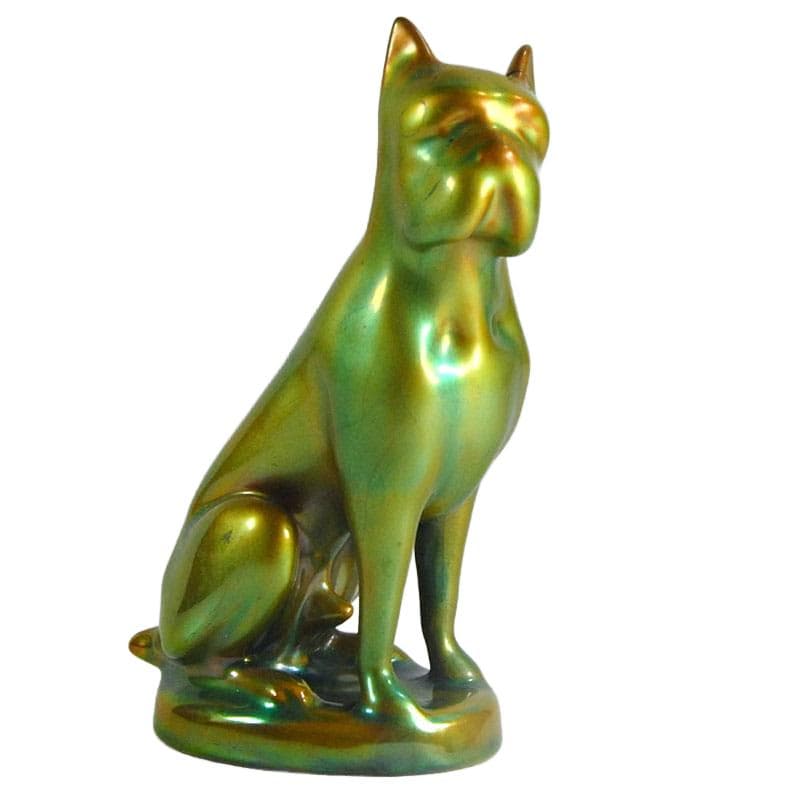 Boxer dog figurine, multicolor gold green, porcelain, Zsolnay, Hungary, 1980s. - 322991