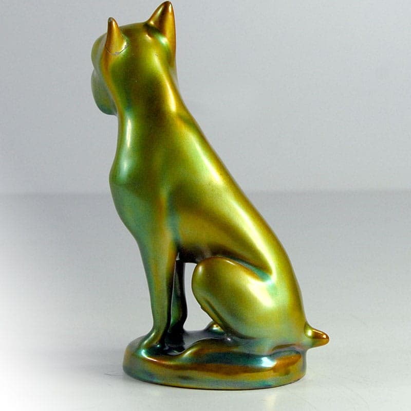 Boxer dog figurine, multicolor gold green, porcelain, Zsolnay, Hungary, 1980s. - 322899