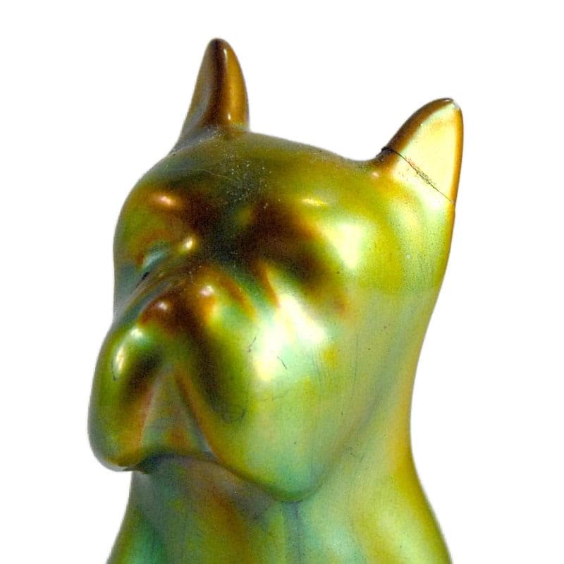 Boxer dog figurine, multicolor gold green, porcelain, Zsolnay, Hungary, 1980s. - 322996