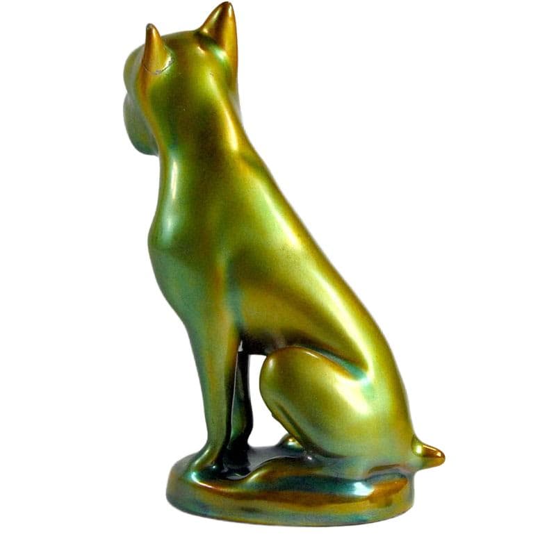 Boxer dog figurine, multicolor gold green, porcelain, Zsolnay, Hungary, 1980s. - 322990