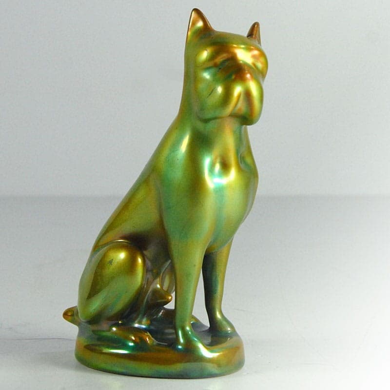 Boxer dog figurine, multicolor gold green, porcelain, Zsolnay, Hungary, 1980s. - 322900