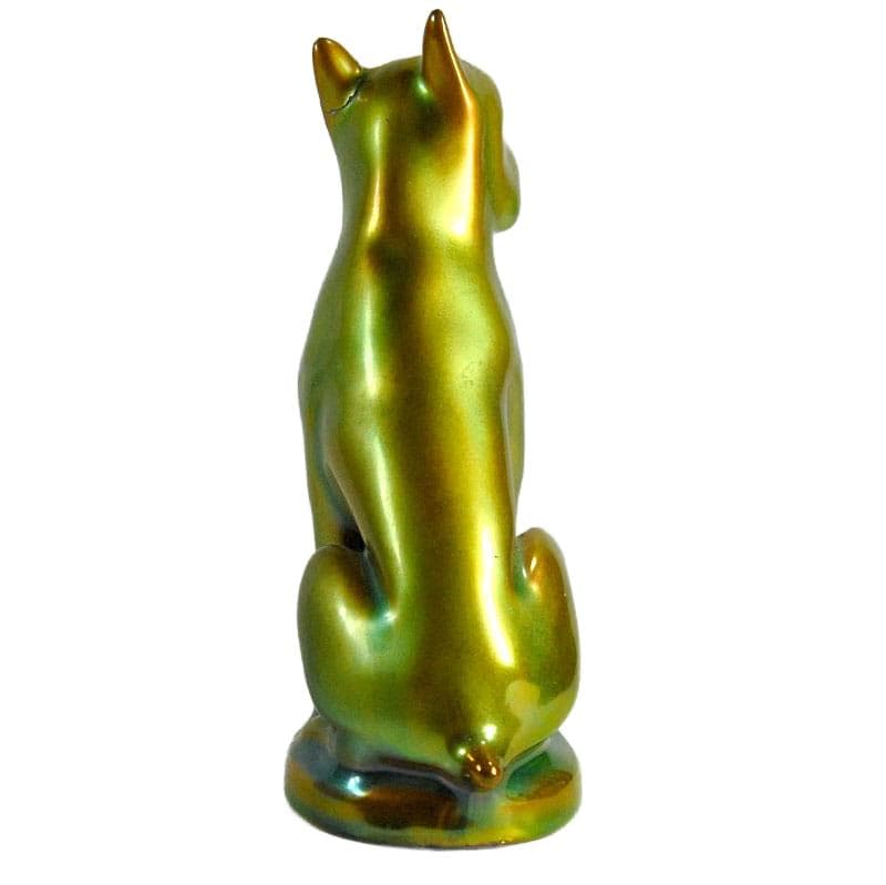 Boxer dog figurine, multicolor gold green, porcelain, Zsolnay, Hungary, 1980s. - 322993